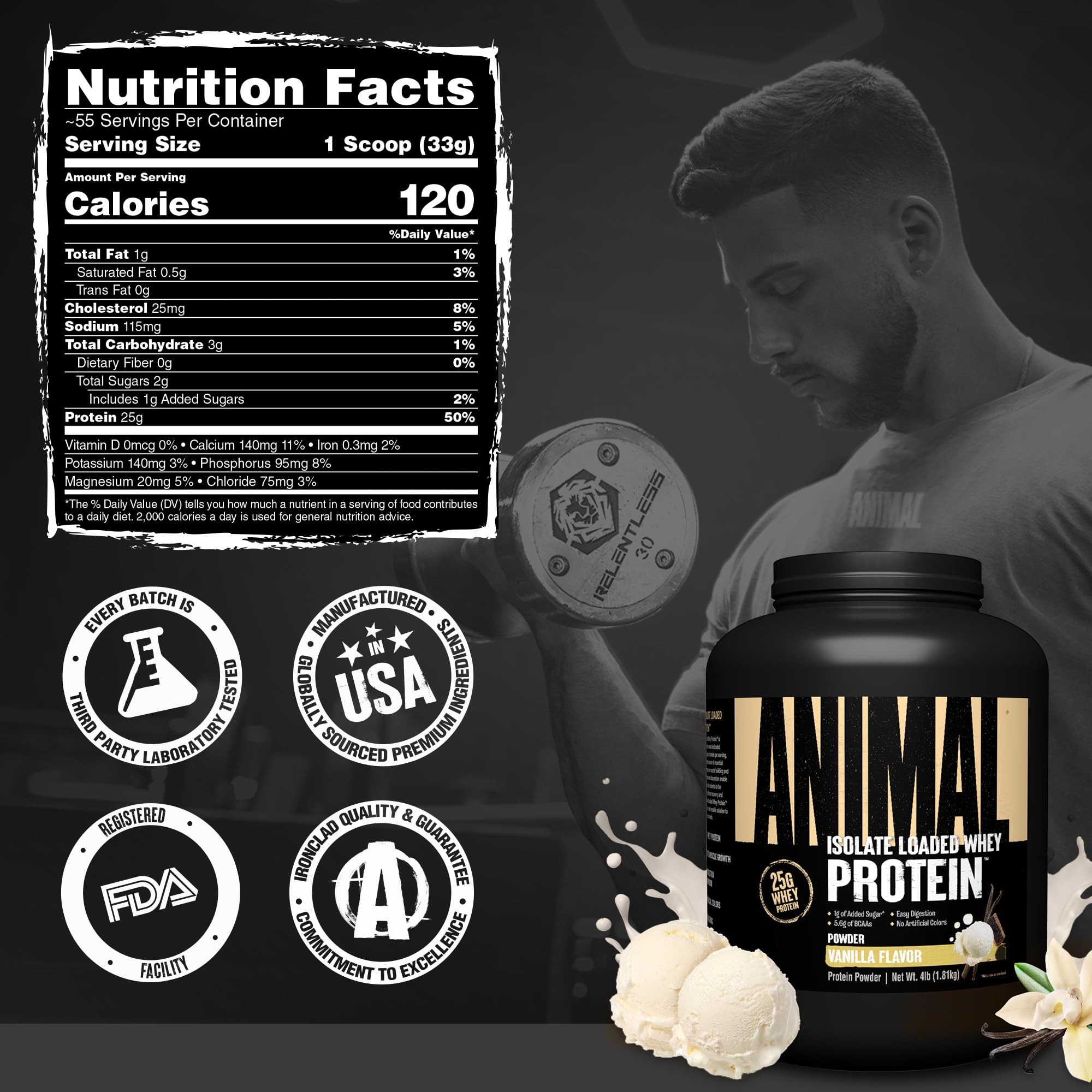 Animal Whey Isolate Protein Powder - Loaded for Pre & Post Workout Muscle Builder and Recovery with Digestive Enzymes for Men & Women - 25g Protein, Great Taste, Low Sugar - Strawberry 4 lbs