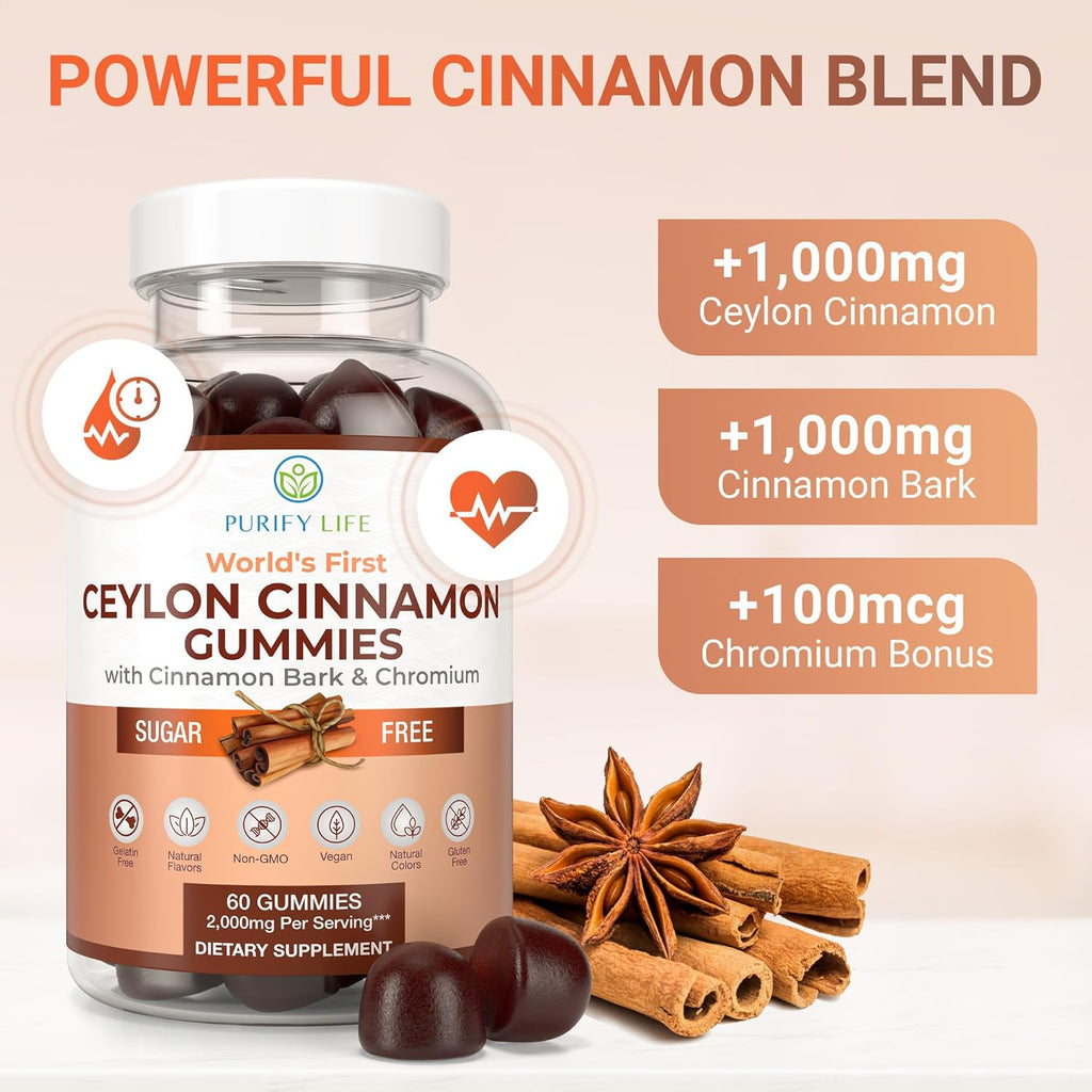 Sugar-Free Ceylon Cinnamon Gummies (2,000mg/Serving) – Vegan, Gluten-Free Herbal Supplement – Replace Cinnamon Capsules, Pills & Powders – 60 Chews