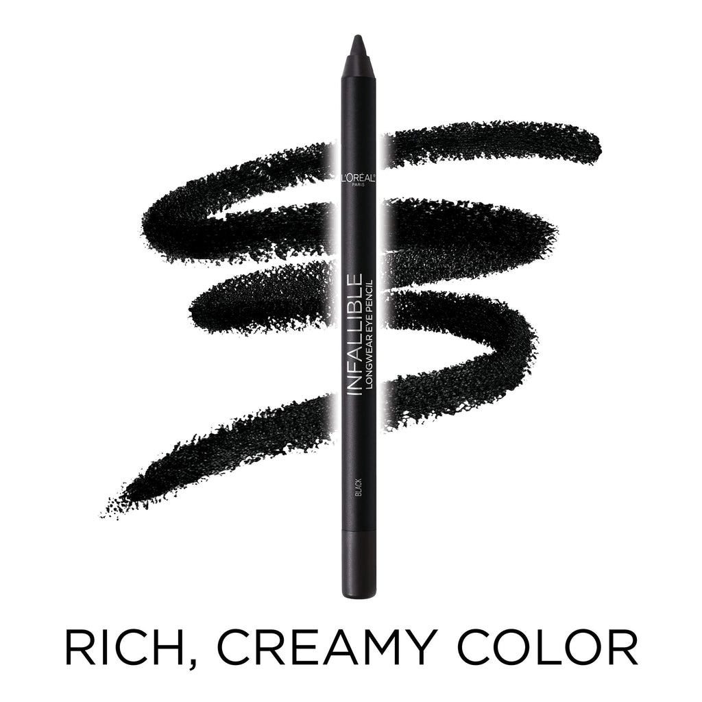 L'Oreal Paris Makeup Infallible Pro-Last Pencil Eyeliner, Waterproof and Smudge-Resistant, Glides on Easily to Create any Look, Black, 0.042 oz., 1 Count