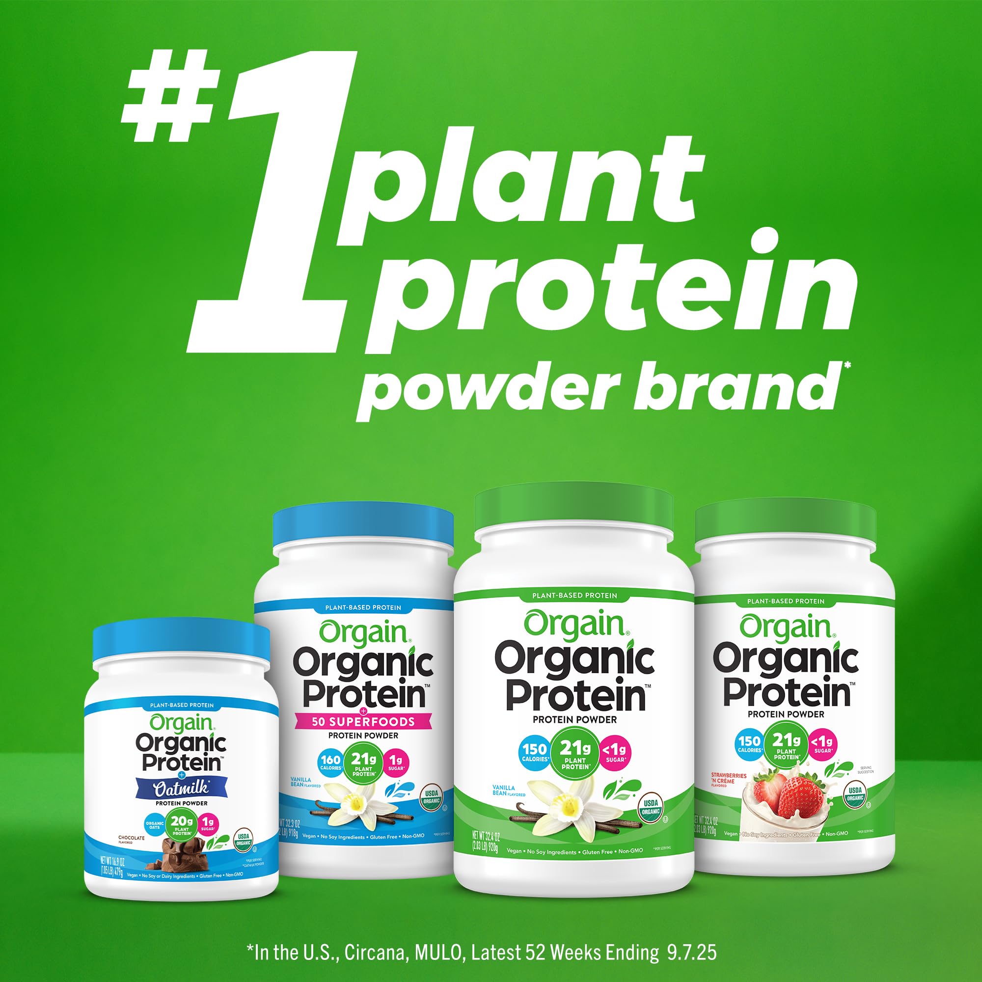 Orgain Organic Vegan Protein Powder, Vanilla Bean - 21g Plant Protein, 6g Prebiotic Fiber, No Lactose Ingredients, No Added Sugar, Non-GMO, For Shakes & Smoothies, 2.03 lb (Packaging May Vary)