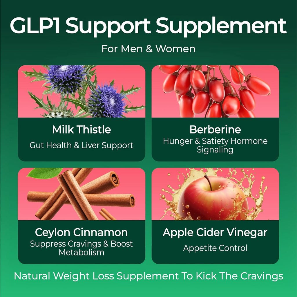 GLP-1 Support Supplement, Sugar-Free Berberine Complex Gummies with Ceylon Cinnamon, Milk Thistle, and ACV [AMPK Metabolic Activator] Berberine Supplement for Appetite Support and Metabolic Health