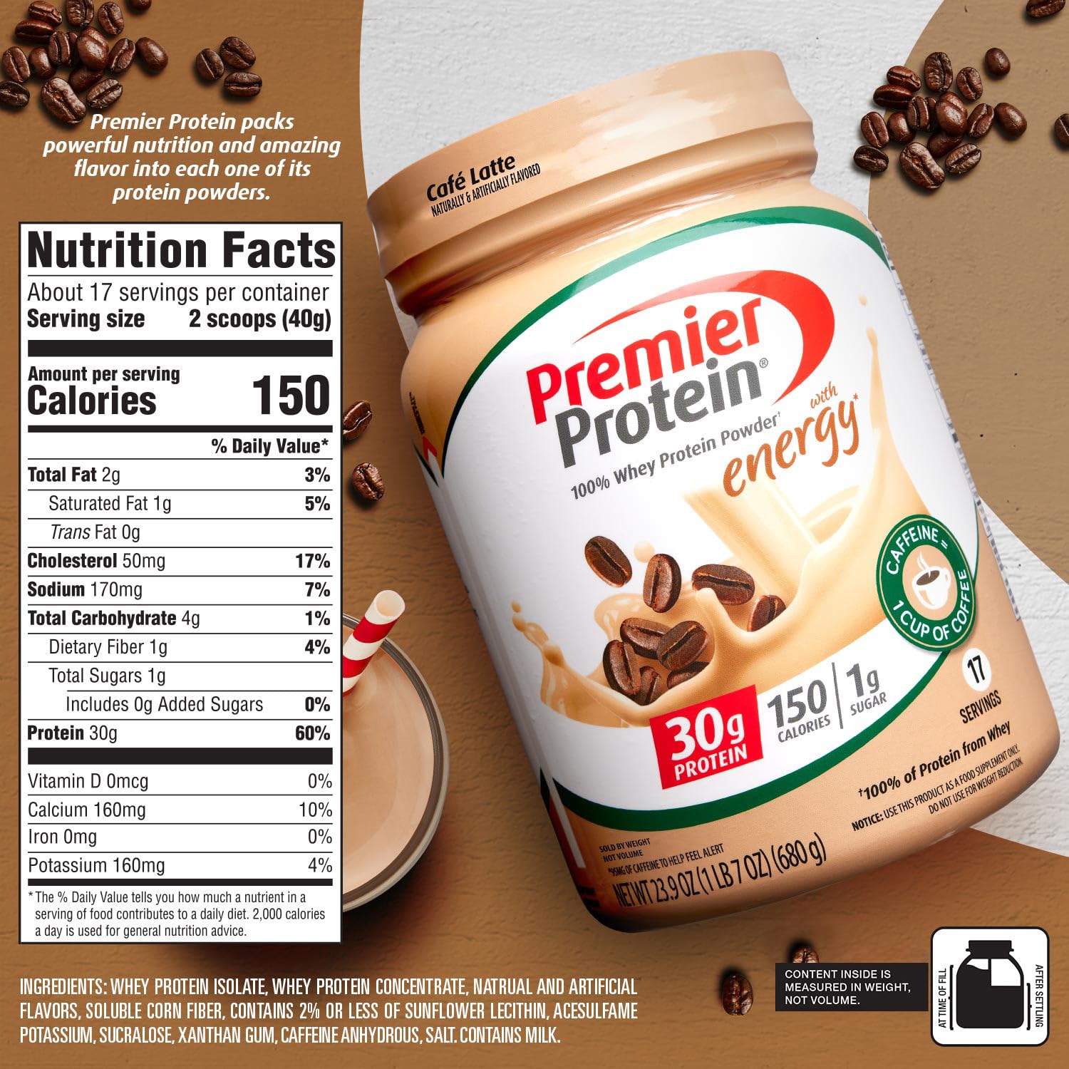 Premier Protein Powder, Vanilla Milkshake, 30g Protein, 1g Sugar, 100% Whey Protein, Keto Friendly, No Soy, Gluten Free, 23.3 oz, 17 Servings (Packaging May Vary)
