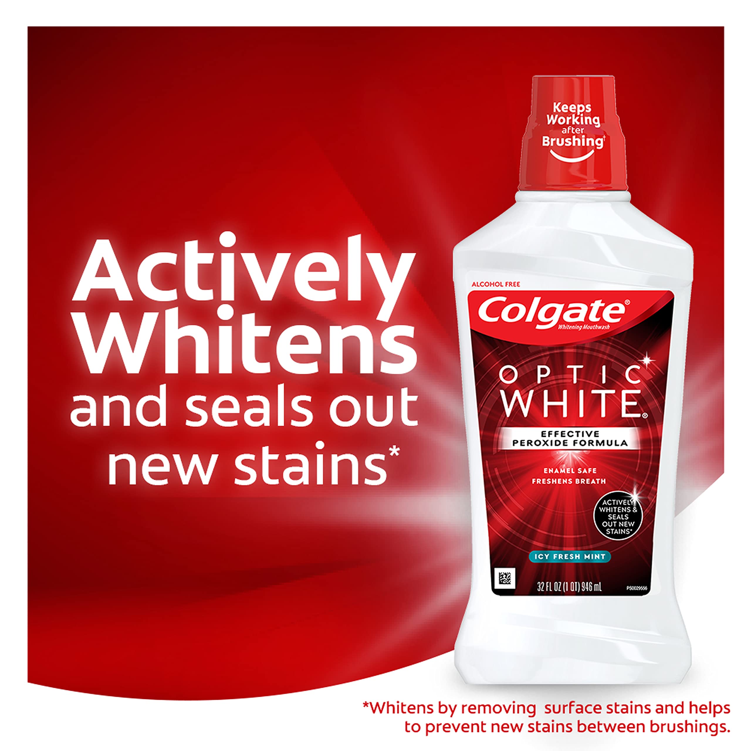 Colgate Optic White Whitening Mouthwash, Fresh Mint - 946mL, 32 Fluid Ounce (3 Pack)