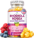 Sugar-Free Rhodiola Rosea Gummies (1500mg/Serving) Cortisol Detox & Adrenal Support Supplement - Adaptogenic Rhodiola for Mood, Motivation, Stamina & Performance, Non-GMO, 60 Vegan Chews