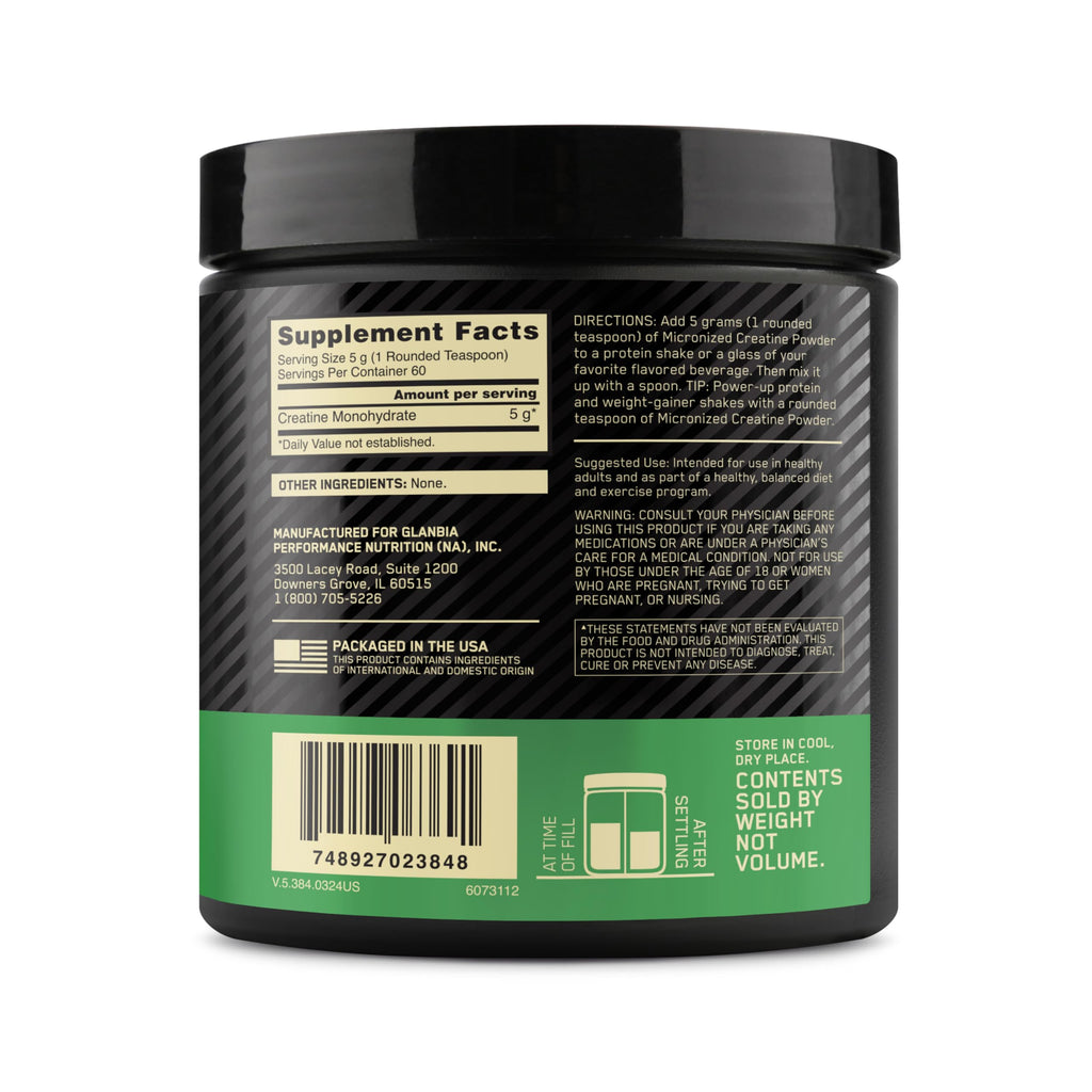 Optimum Nutrition Micronized Creatine Monohydrate Powder, Unflavored, 120 Servings, 600 Grams (Packaging May Vary)