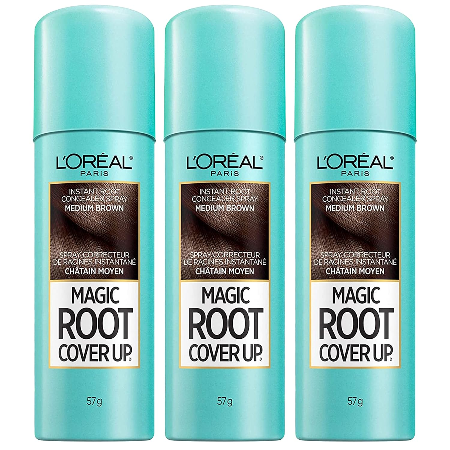 L'Oreal Paris Root Cover Up Hair Color Touch Up Spray, Medium Brown, 2 Ounce (Pack of 3)