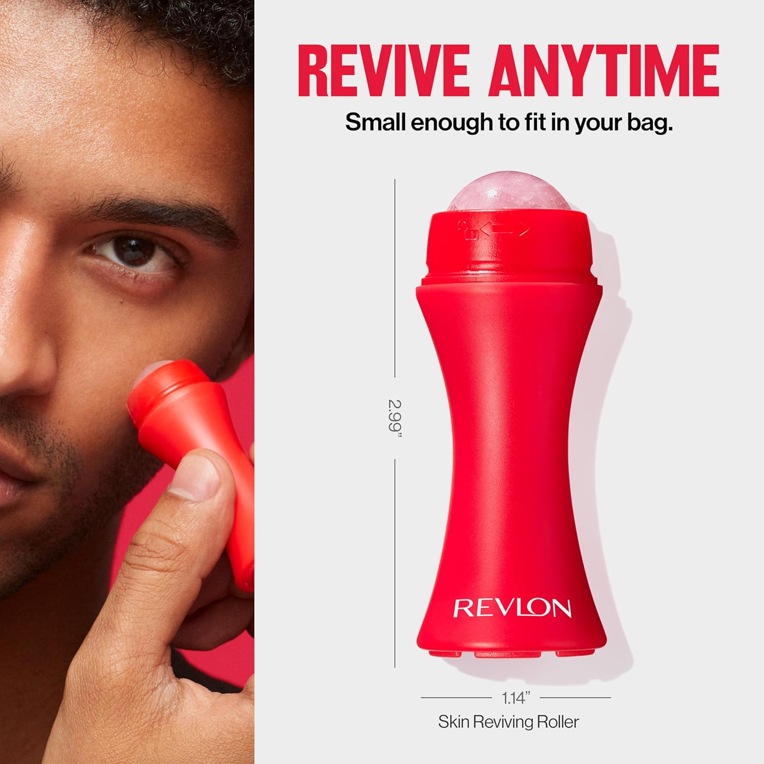 Revlon Skin Reviving Roller with Rose Quartz for All-Day Facial Reviving & Brightening, Compact & Reusable, Gentle on Skin, 1 count