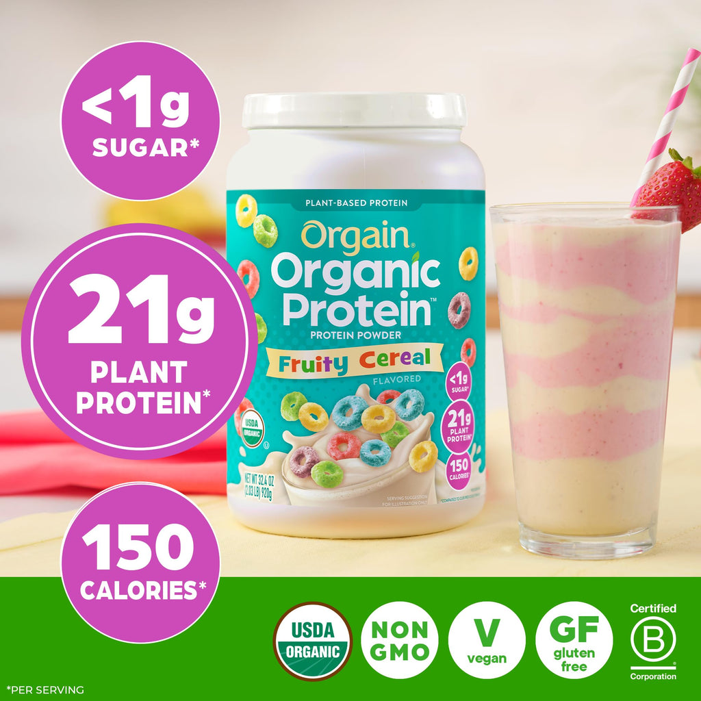 Orgain Organic Vegan Protein Powder, Vanilla Bean - 21g Plant Protein, 6g Prebiotic Fiber, No Lactose Ingredients, No Added Sugar, Non-GMO, For Shakes & Smoothies, 2.03 lb (Packaging May Vary)