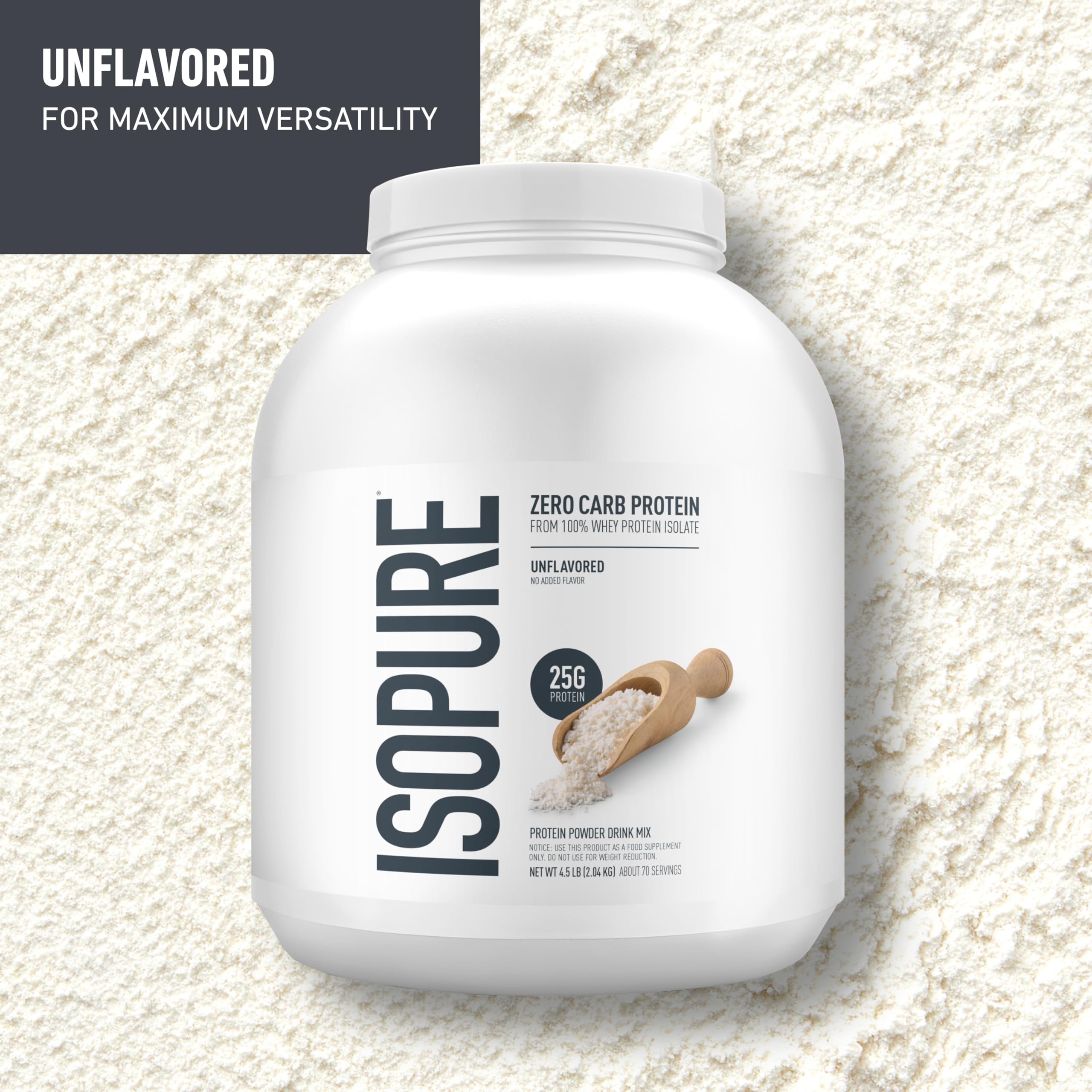 Isopure Zero Carb 100% Pure Whey Isolate Protein Powder, Lactose Free, Gluten Free, with Vitamins, Unflavored, 25g Protein Per Serving, 1 Lb, 16 Servings (Packaging May Vary)