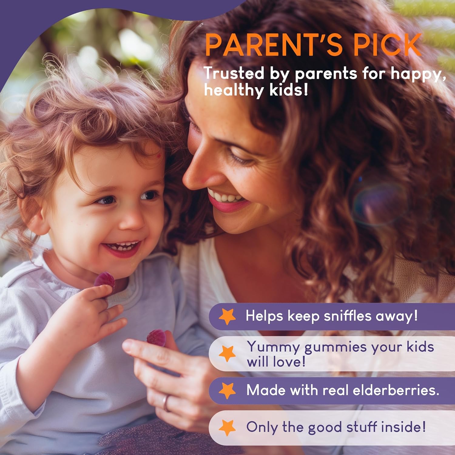 Sugar-Free Kids Elderberry Gummies with Vitamin C & Zinc – Daily Immune Support Supplement for Children, Sambucus Antioxidant, Vegan, 60 Ct