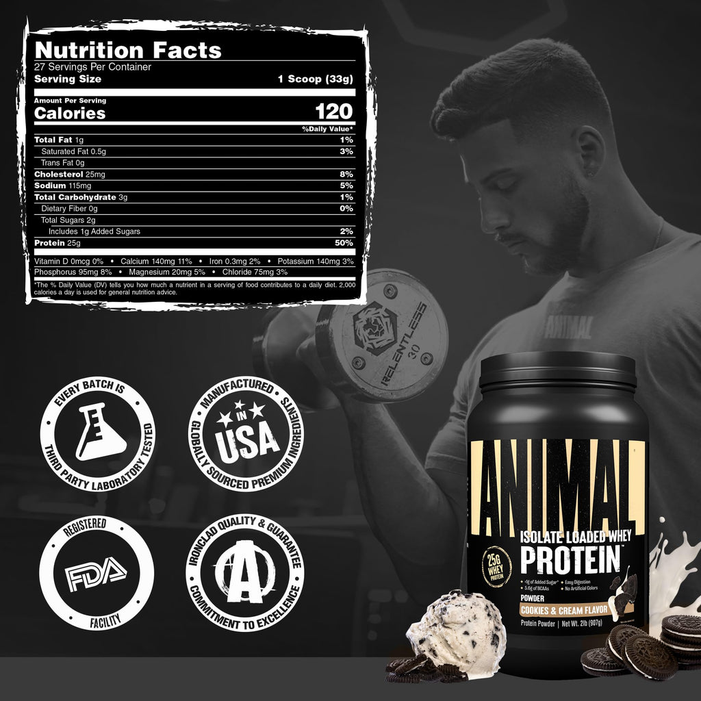 Animal Whey Isolate Protein Powder - Loaded for Pre & Post Workout Muscle Builder and Recovery with Digestive Enzymes for Men & Women - 25g Protein, Great Taste, Low Sugar - Strawberry 4 lbs