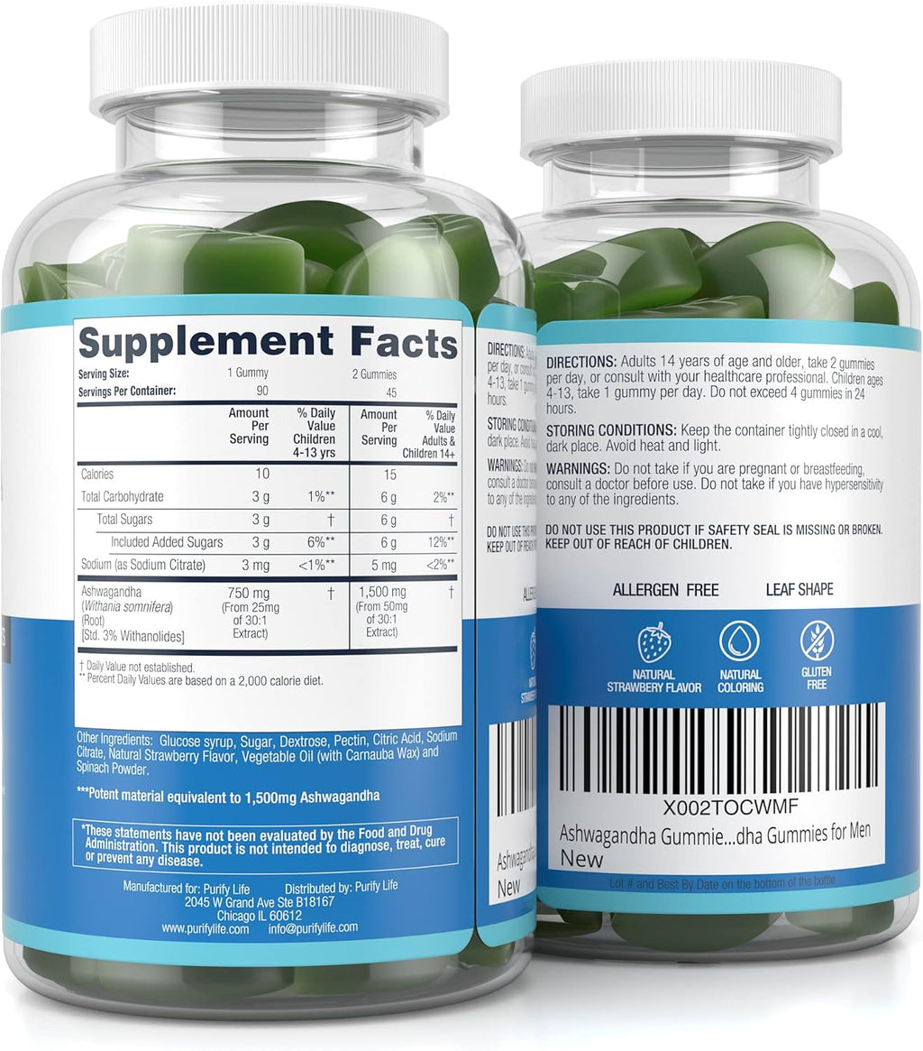 Sugar-Free Ashwagandha Gummies for Stress, Sleep & Mood Support - High-Potency 30:1 Ashwagandha Supplement Extract - Vegan Adaptogen Supplement for Women & Men, Natural Flavor, Plant-Based, 90 Gummies