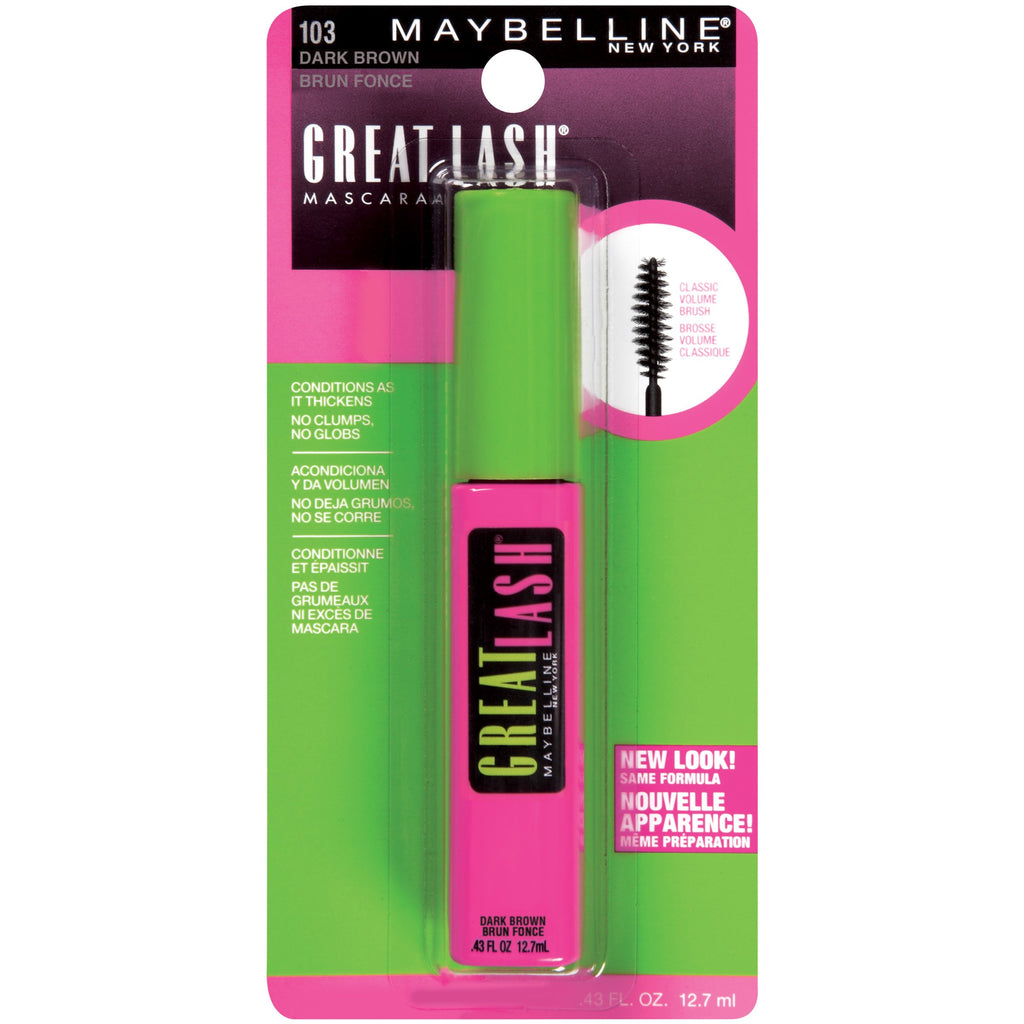 Maybelline Great Lash Washable Mascara Makeup, Volumizing Lash-Doubling Formula That Conditions As It Thickens, Blackest Black, 1 Count