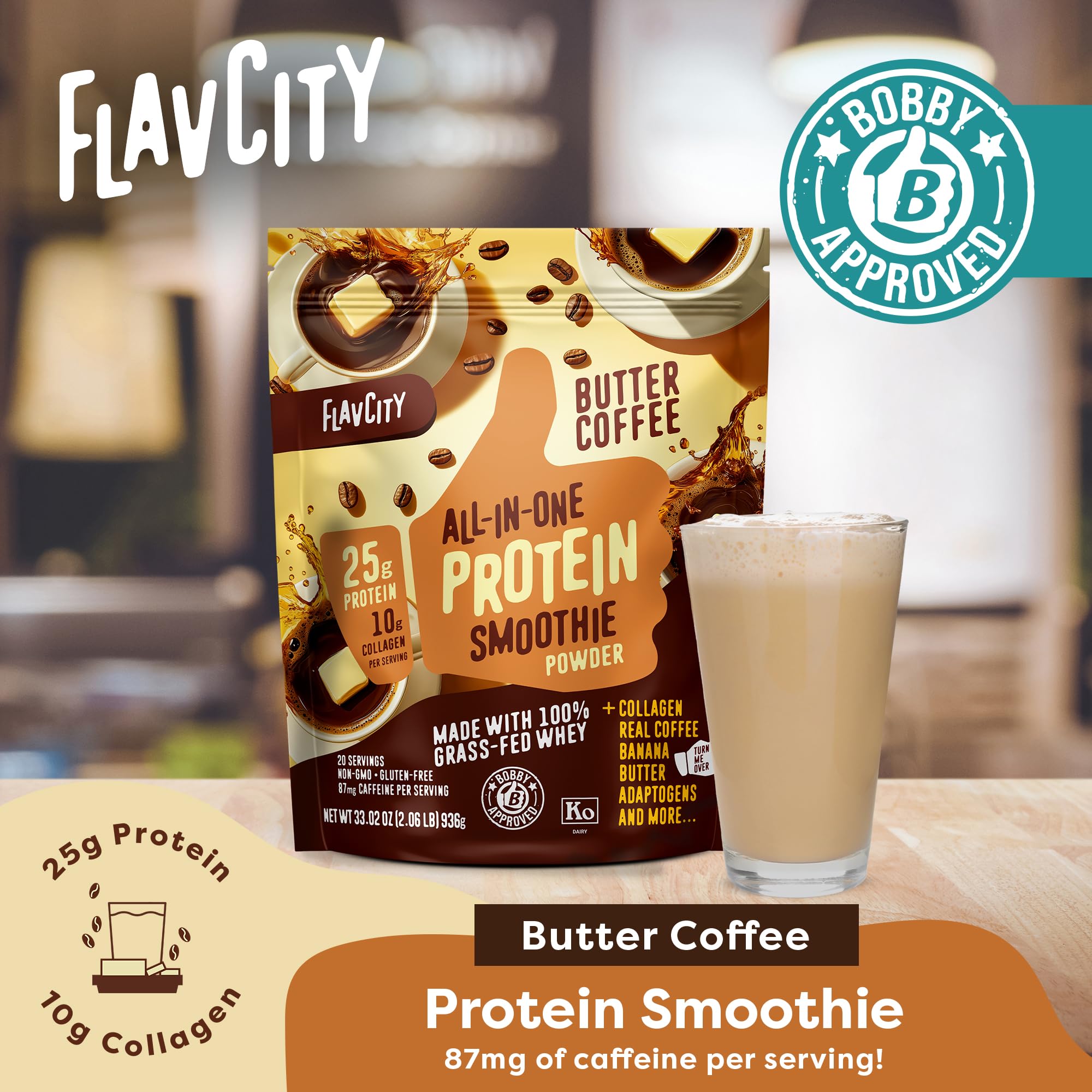 FlavCity Grass Fed Whey Protein Powder - Vanilla Smoothie - 25g Protein & 10g Collagen - Made with Real Vanilla Bean & Organic Coconut Milk - Gluten Free & No Added Sugars (20 Servings)