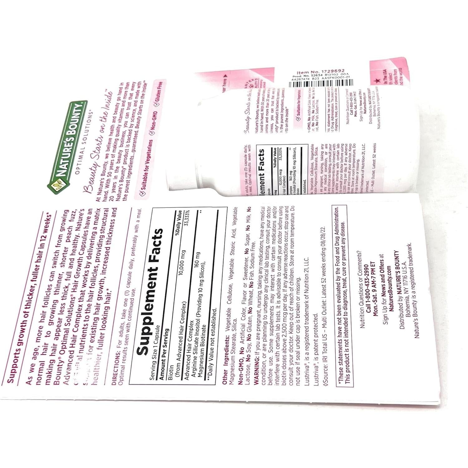 Nature's Bounty Hair Growth Supplement, 1 Per Day, Clinically Shown to Support Thicker, Fuller Hair, with Biotin, Silicon & Arginine, 90 Capsules