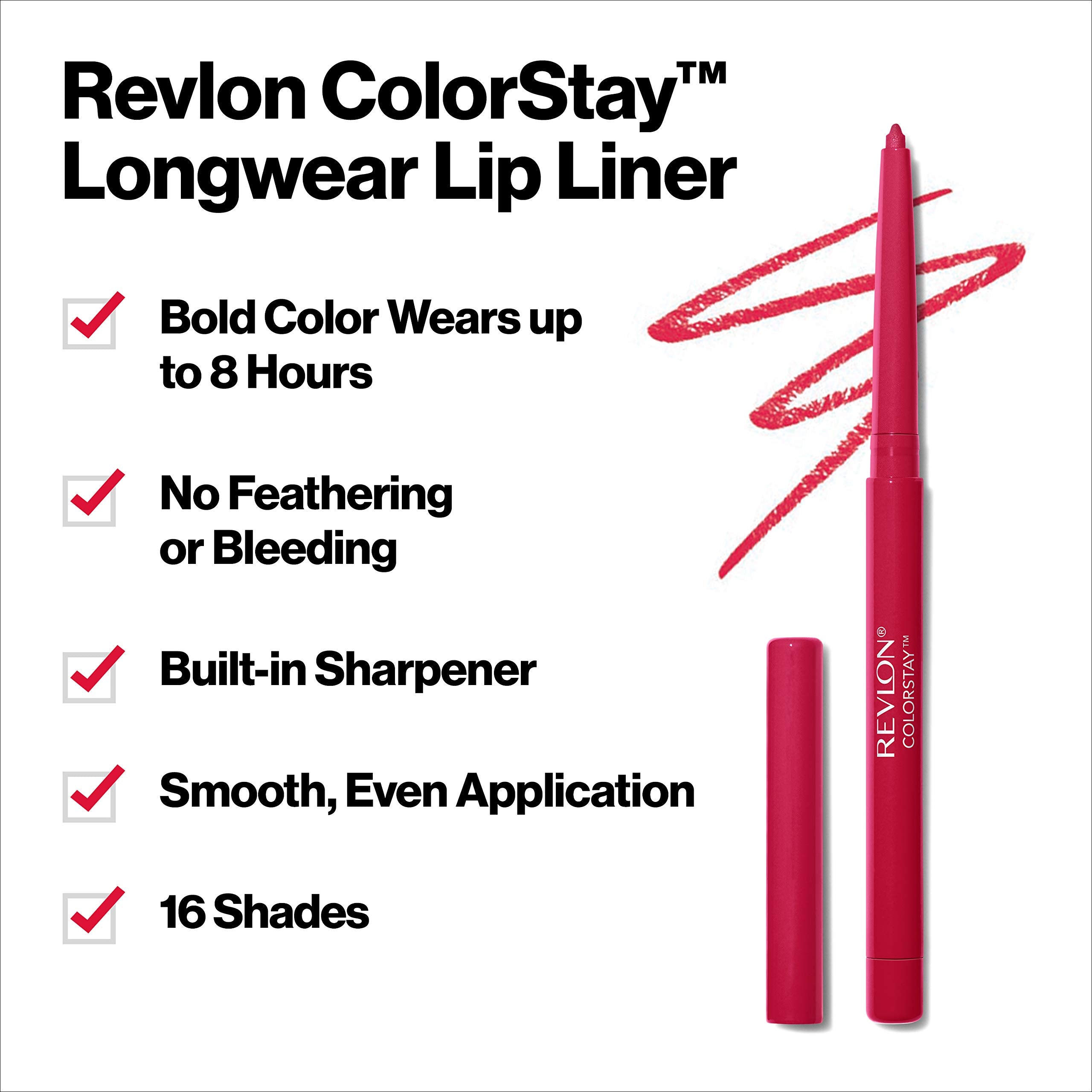Revlon Colorstay Lip Liner Makeup with Built-in-Sharpener, Longwear Rich Colors, Smooth Application, 630 Nude, 0.01 oz