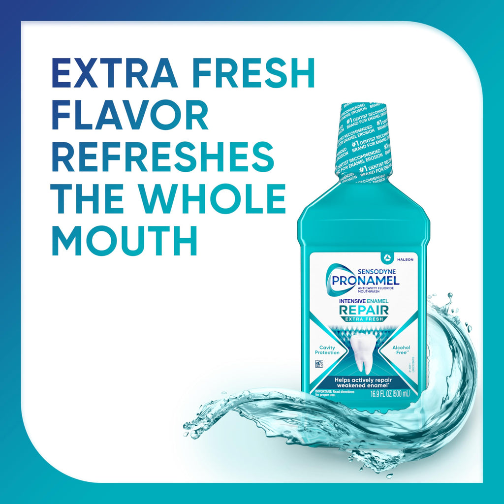 Sensodyne Pronamel Intensive Enamel Repair Alcohol-Free Mouthwash to Help Actively Repair Enamel and Protect Against Cavities, Extra Fresh, 16.9 fl oz (3 Pack)