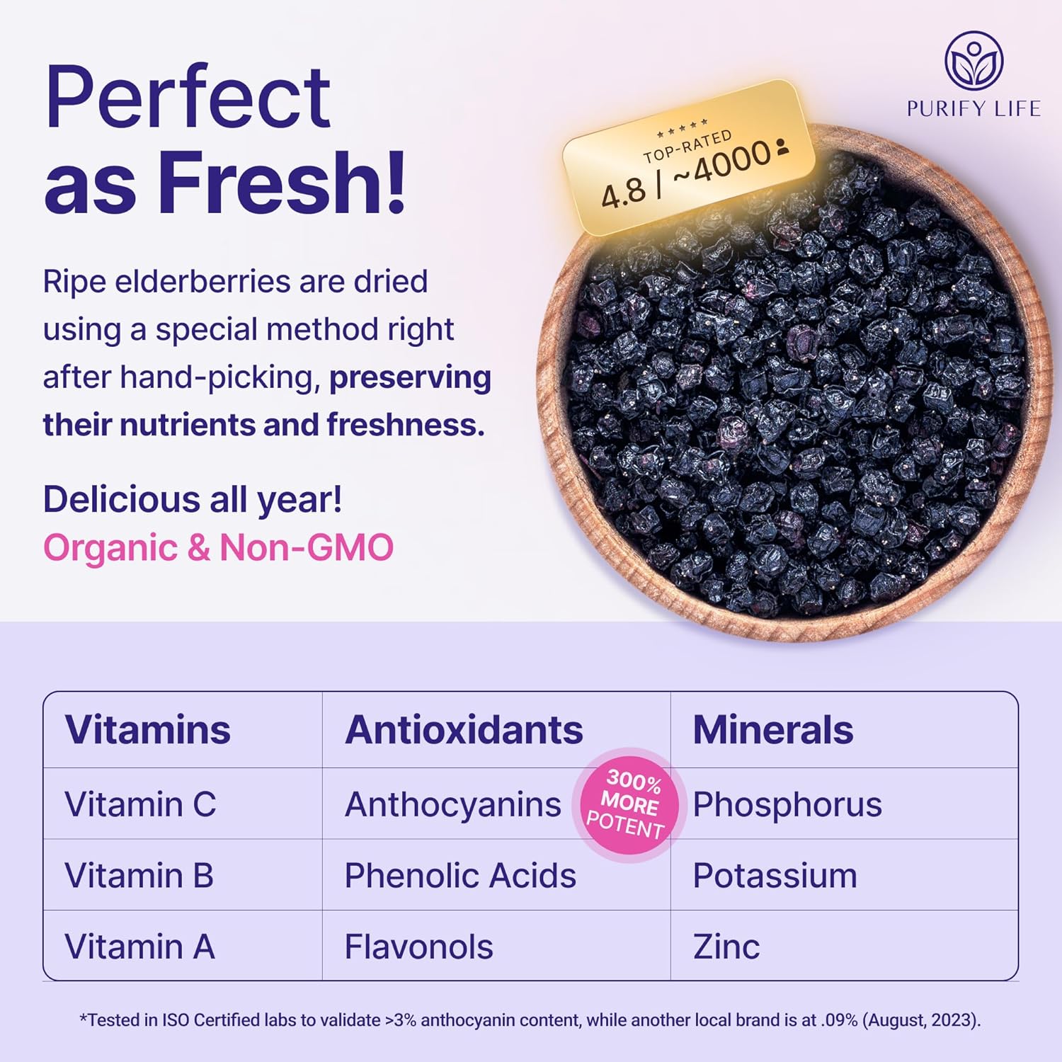 Certified USDA - 100% Organic Dried Elderberries - 1lb Bulk - Non-Irradiated, Non-Gmo, Whole Black Elderberry Immune Support For Making Elder Syrup, Gummies, Tea - Raw Vegan Sambucus 1 Pound