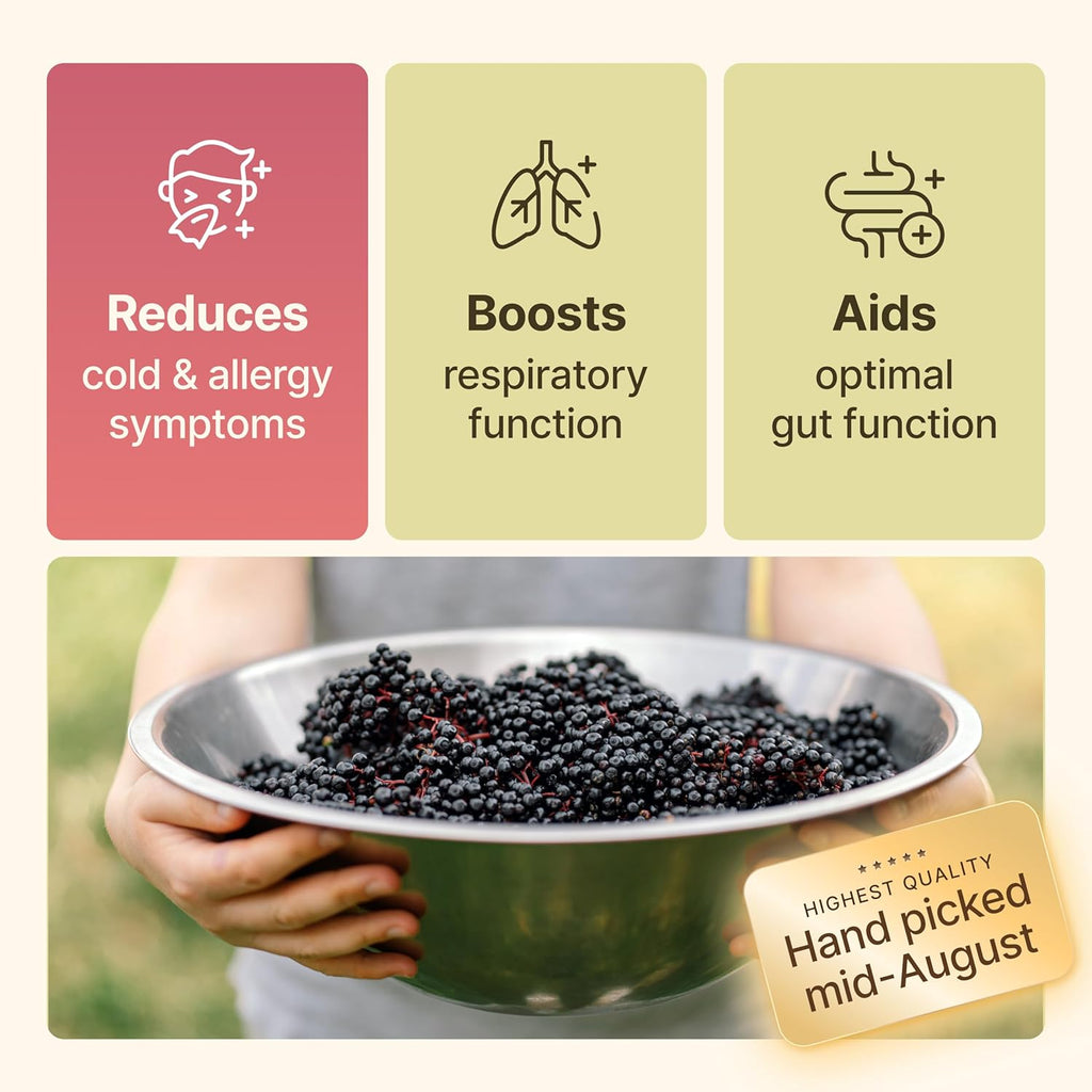 Dried Elderberries - 1lb Bulk - Hand-Sorted, Wildcrafted, Natural, Non-GMO, Whole European Immune System Support for Black Elderberry Syrup, Gummies, Jelly, Tea, Wine, Raw Sambucus, One Pound