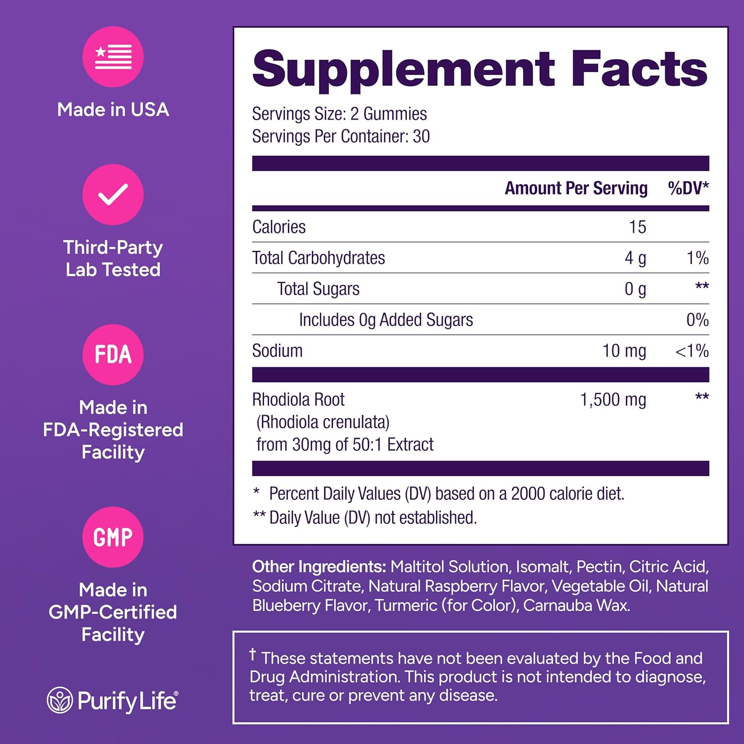 Sugar-Free Rhodiola Rosea Gummies (1500mg/Serving) Cortisol Detox & Adrenal Support Supplement - Adaptogenic Rhodiola for Mood, Motivation, Stamina & Performance, Non-GMO, 60 Vegan Chews