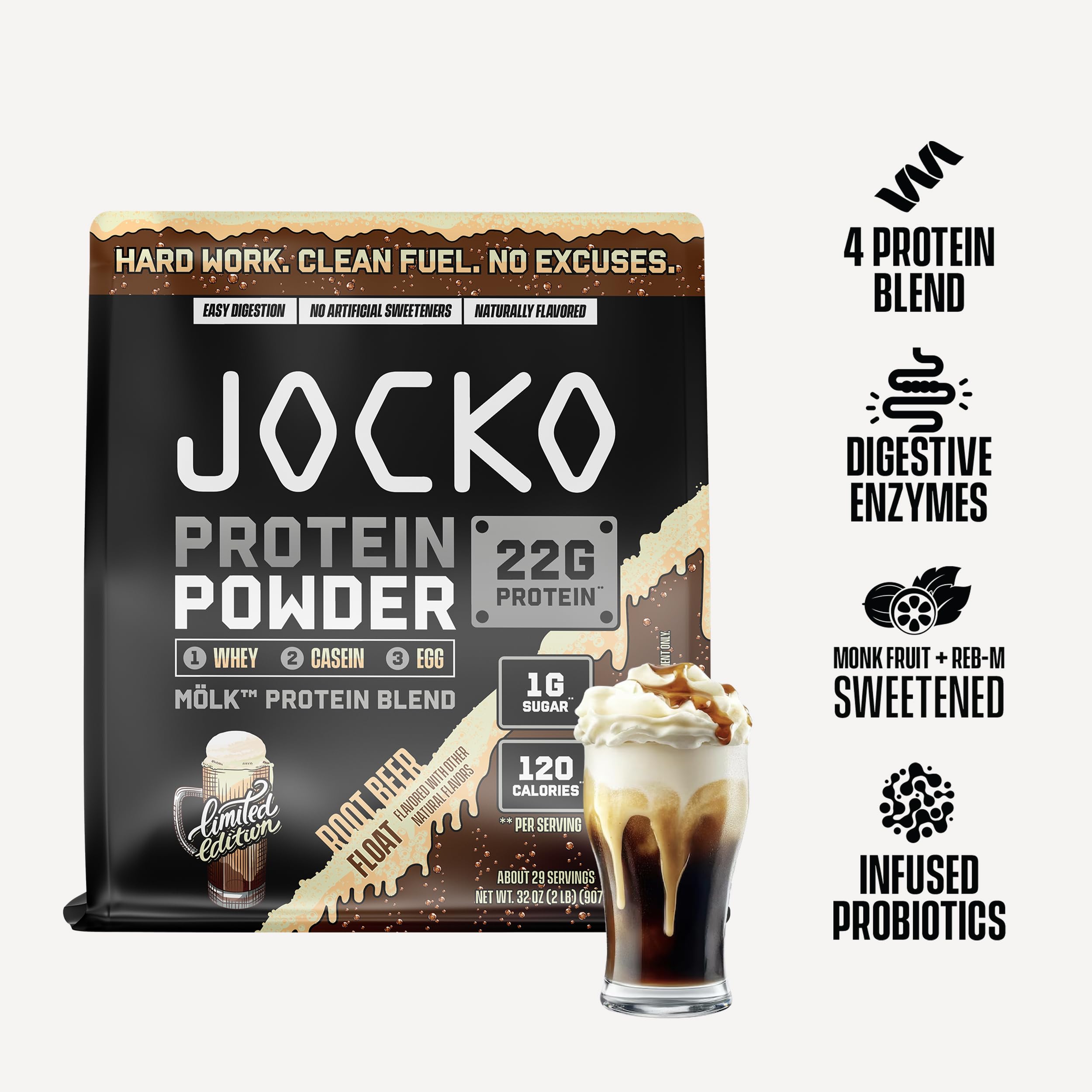 Jocko Fuel Mölk Whey Protein Powder 22g Low Sugar Monk Fruit Blend - Muscle Recovery & Growth, Packaging May Vary (26 Servings, Mint Chocolate)