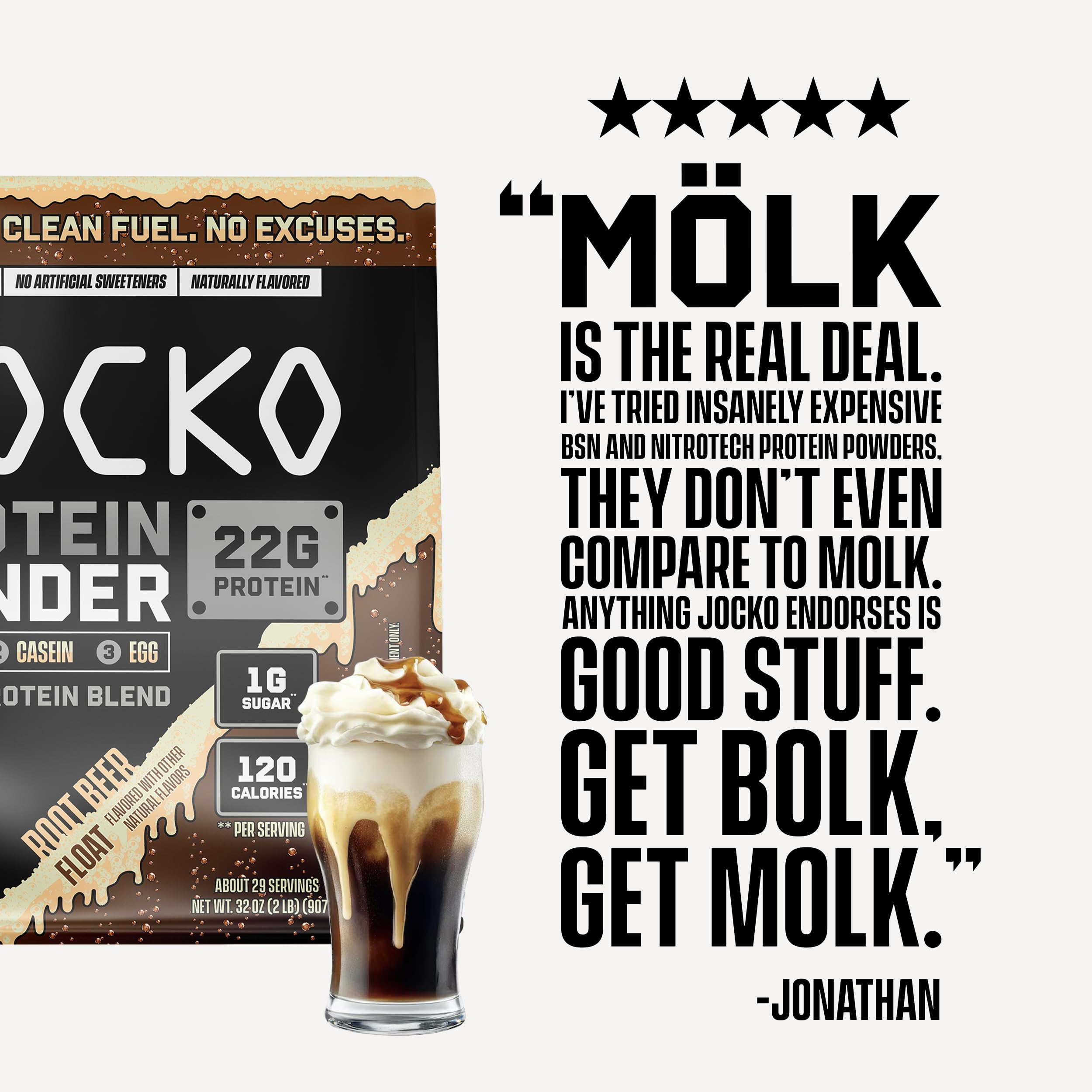 Jocko Fuel Mölk Whey Protein Powder 22g Low Sugar Monk Fruit Blend - Muscle Recovery & Growth, Packaging May Vary (26 Servings, Mint Chocolate)