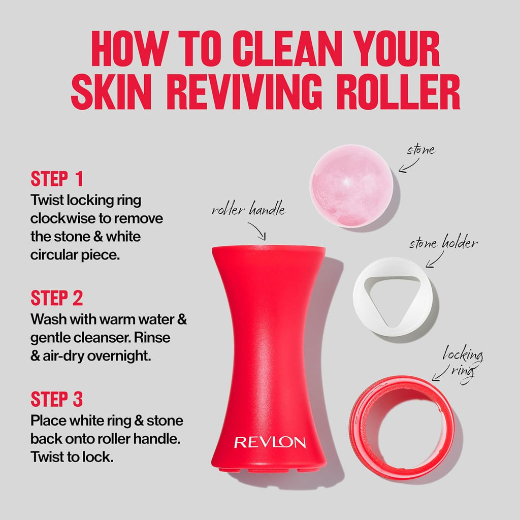 Revlon Skin Reviving Roller with Rose Quartz for All-Day Facial Reviving & Brightening, Compact & Reusable, Gentle on Skin, 1 count