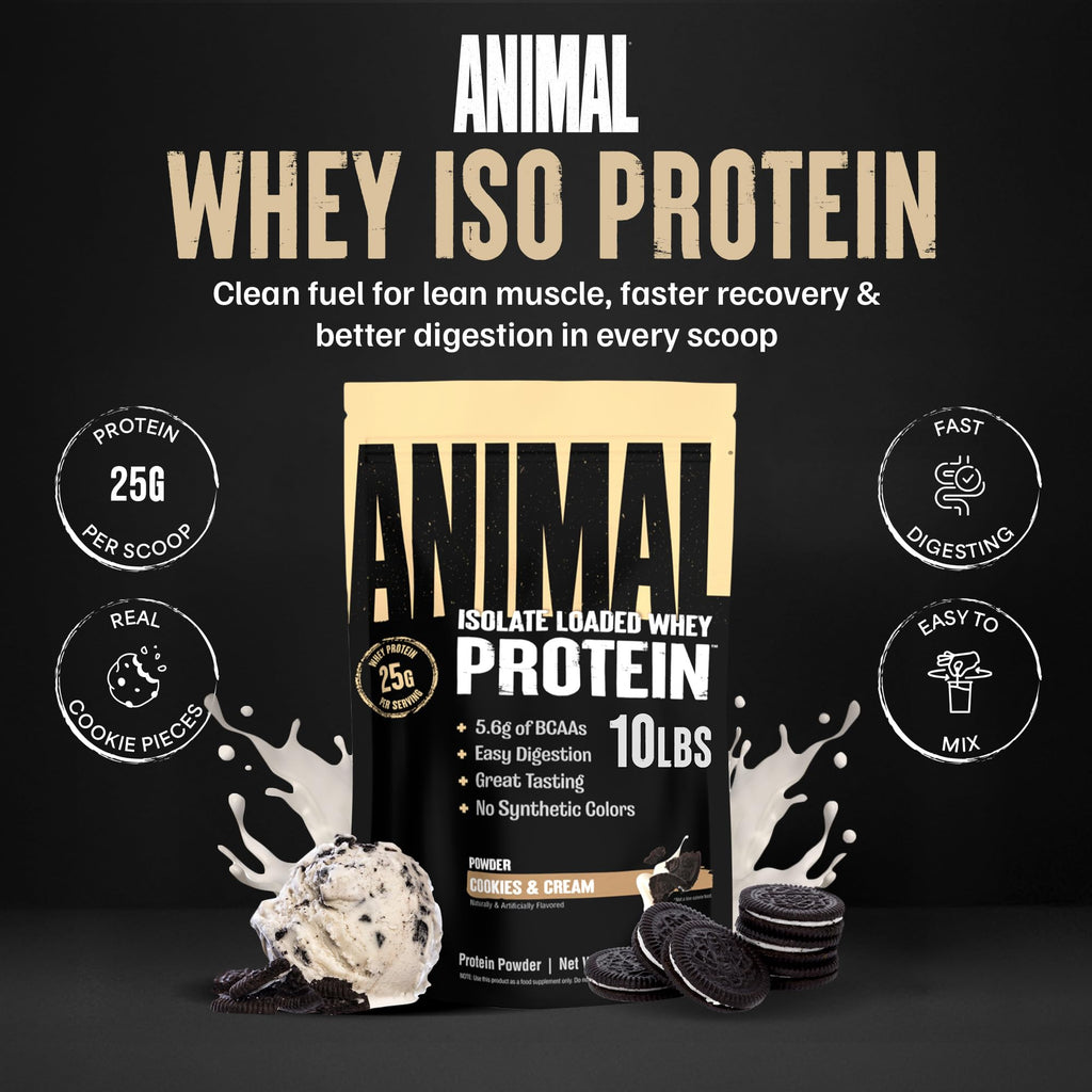 Animal Whey Isolate Protein Powder - Loaded for Pre & Post Workout Muscle Builder and Recovery with Digestive Enzymes for Men & Women - 25g Protein, Great Taste, Low Sugar - Strawberry 4 lbs