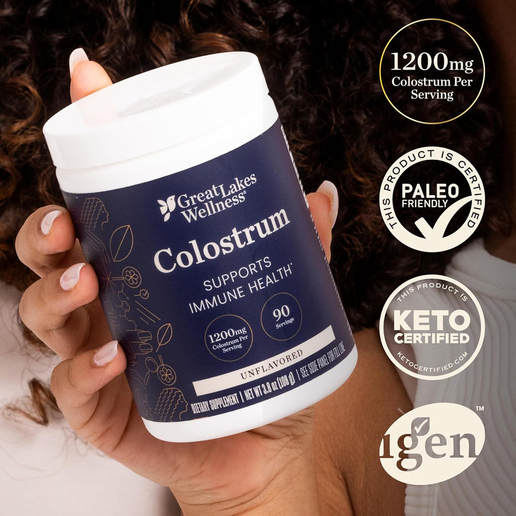 Great Lakes Wellness Colostrum Supplement Powder, 90 Servings (3.8oz), 1200mg per Serving, Pure Bovine Colostrum Powder for Immune Support, No Fillers, Third Party Tested