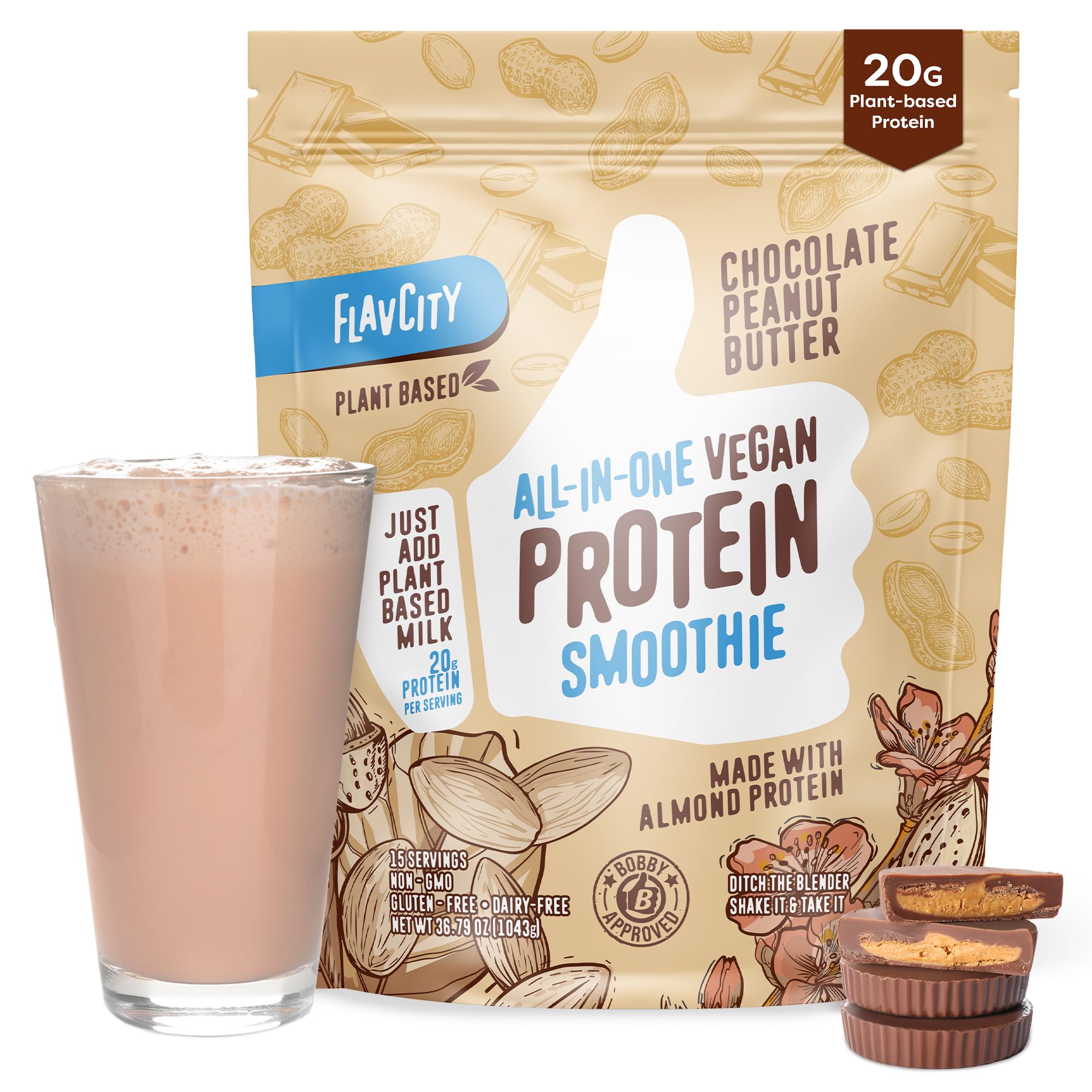 FlavCity Grass Fed Whey Protein Powder - Vanilla Smoothie - 25g Protein & 10g Collagen - Made with Real Vanilla Bean & Organic Coconut Milk - Gluten Free & No Added Sugars (20 Servings)