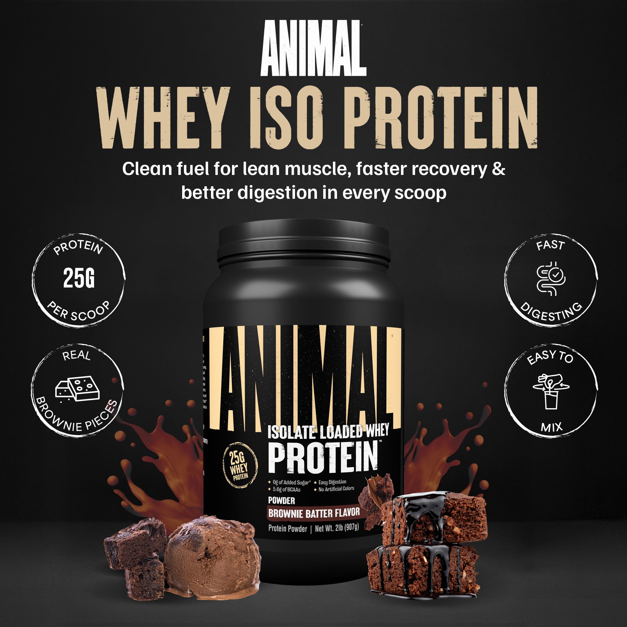 Animal Whey Isolate Protein Powder - Loaded for Pre & Post Workout Muscle Builder and Recovery with Digestive Enzymes for Men & Women - 25g Protein, Great Taste, Low Sugar - Strawberry 4 lbs