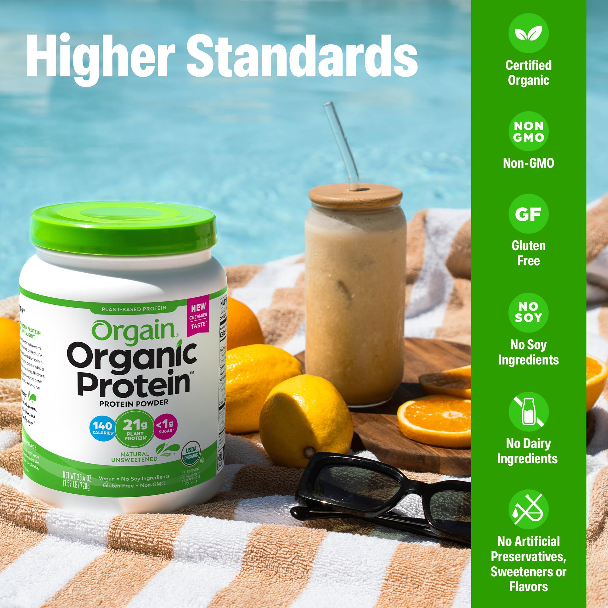 Orgain Organic Vegan Protein Powder, Vanilla Bean - 21g Plant Protein, 6g Prebiotic Fiber, No Lactose Ingredients, No Added Sugar, Non-GMO, For Shakes & Smoothies, 2.03 lb (Packaging May Vary)