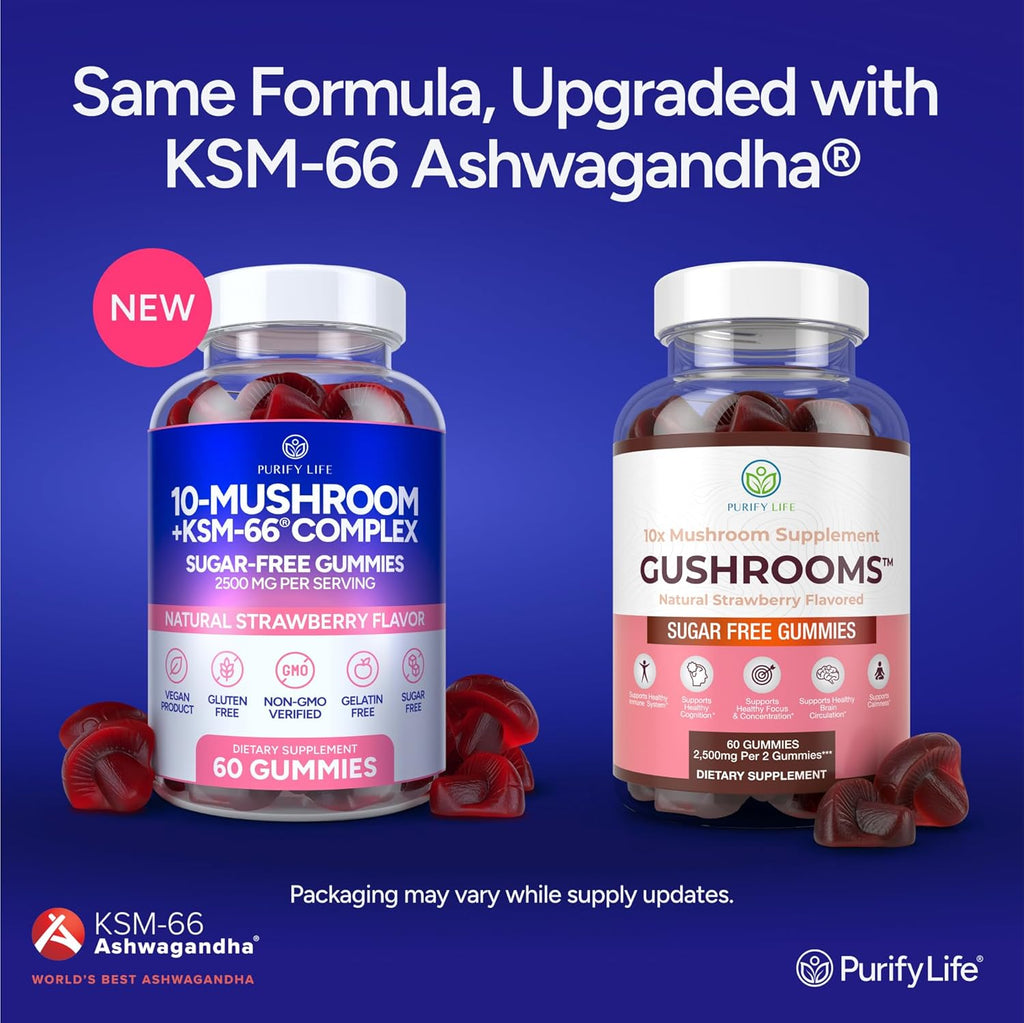 Sugar-Free Mushroom Complex Gummies - Potent 10x Mushroom Supplement with Lions Mane, Chaga, Reishi, Cordyceps Natural Stress Support, Calm Gummies, Nootropic Supplement, No Sugar or Pills