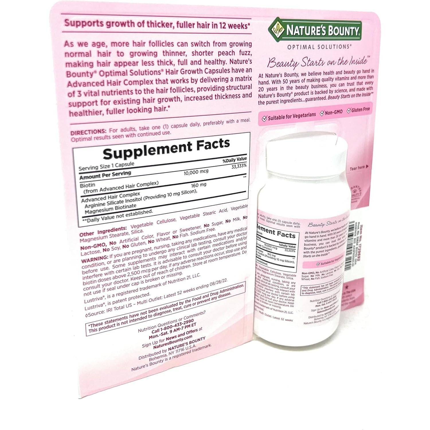 Nature's Bounty Hair Growth Supplement, 1 Per Day, Clinically Shown to Support Thicker, Fuller Hair, with Biotin, Silicon & Arginine, 90 Capsules