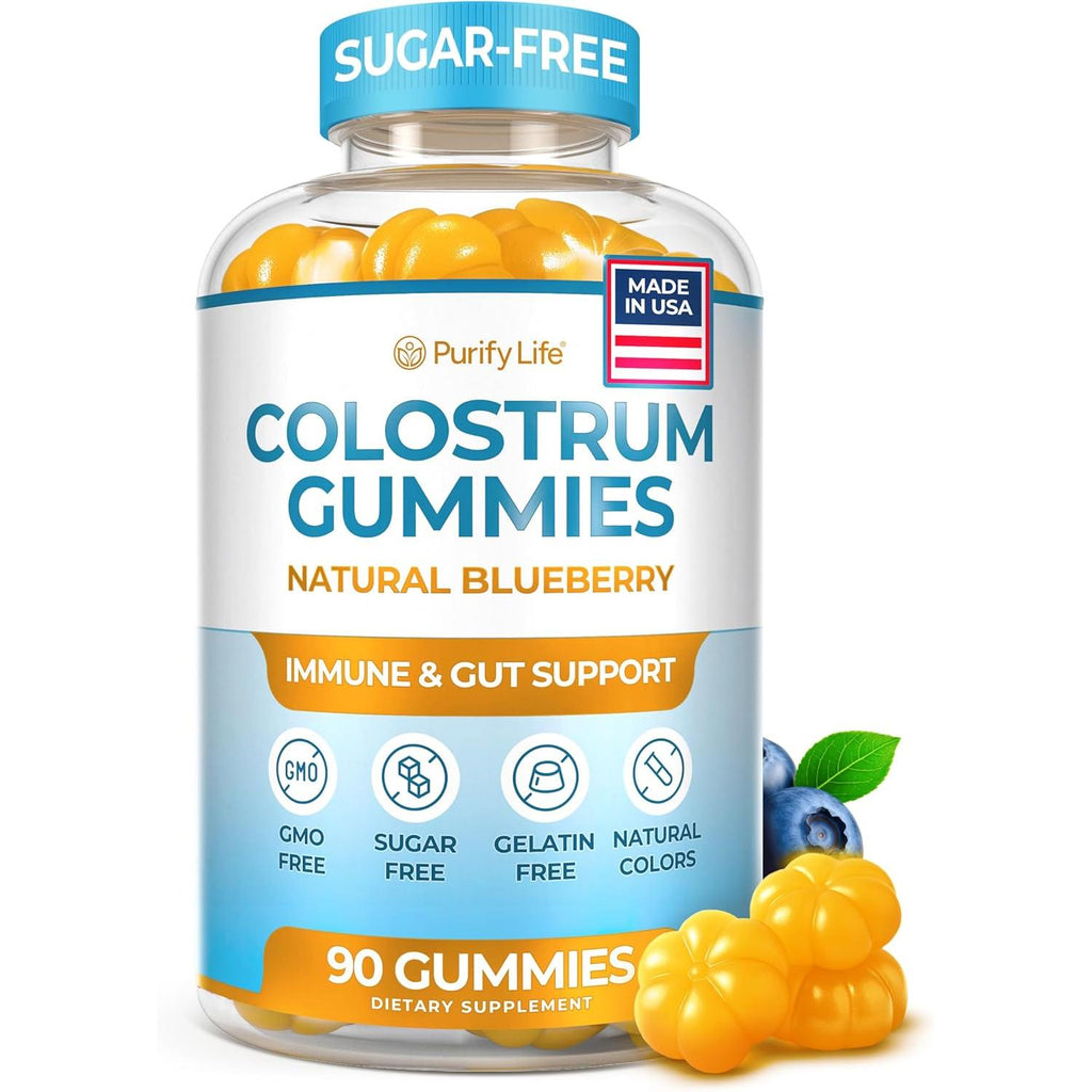 Sugar-Free Colostrum Gummies (1500mg) Bovine Colostrum for Humans, Grass-Fed Supplement for Gut Health, Leaky Gut Repair, Immune Support, Skin Health - 35% IgG Per Serving
