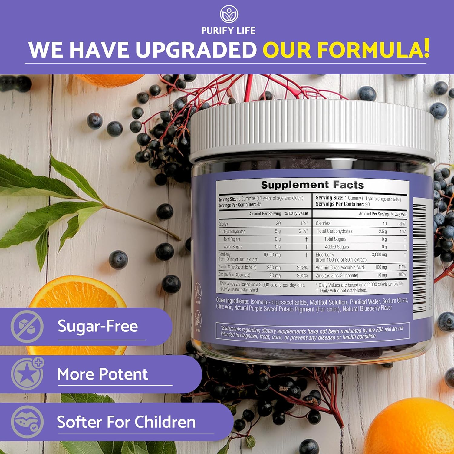 Sugar-Free Elderberry Gummies with Vitamin C & Zinc for Adults and Kids, Immune Support Supplement for Respiratory Health, Sambucus Elderberry Antioxidant Gummies - Vegan, 90 Count