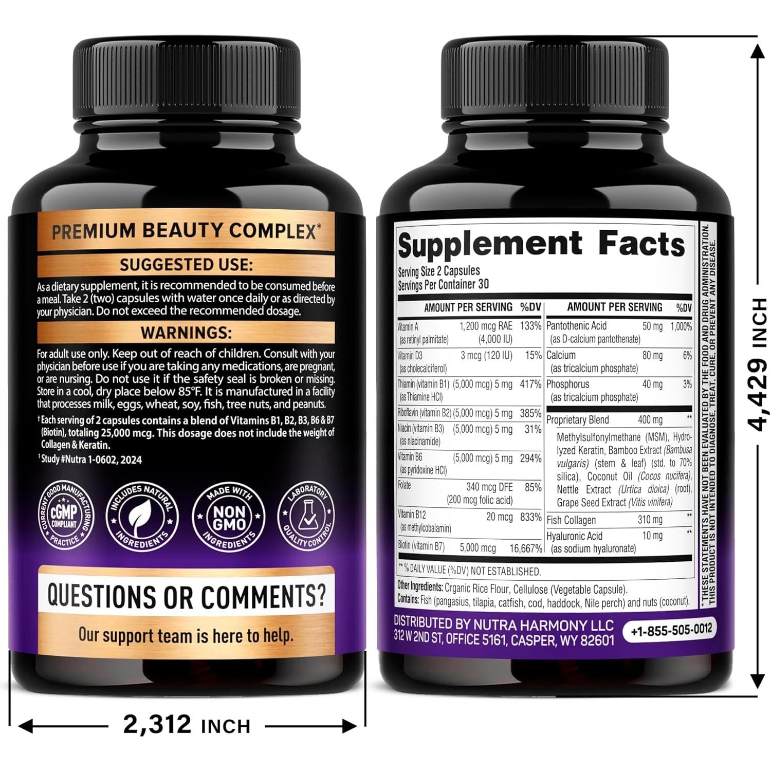 Biotin | Collagen | Hyaluronic Acid | Keratin - Clinically Tested Supplement** - Hair Growth Support, Skin & Nails - 25000mcg Vitamins B1, B2, B3, B6 & B7 - for Women & Men - Made in USA | 60 Capsules