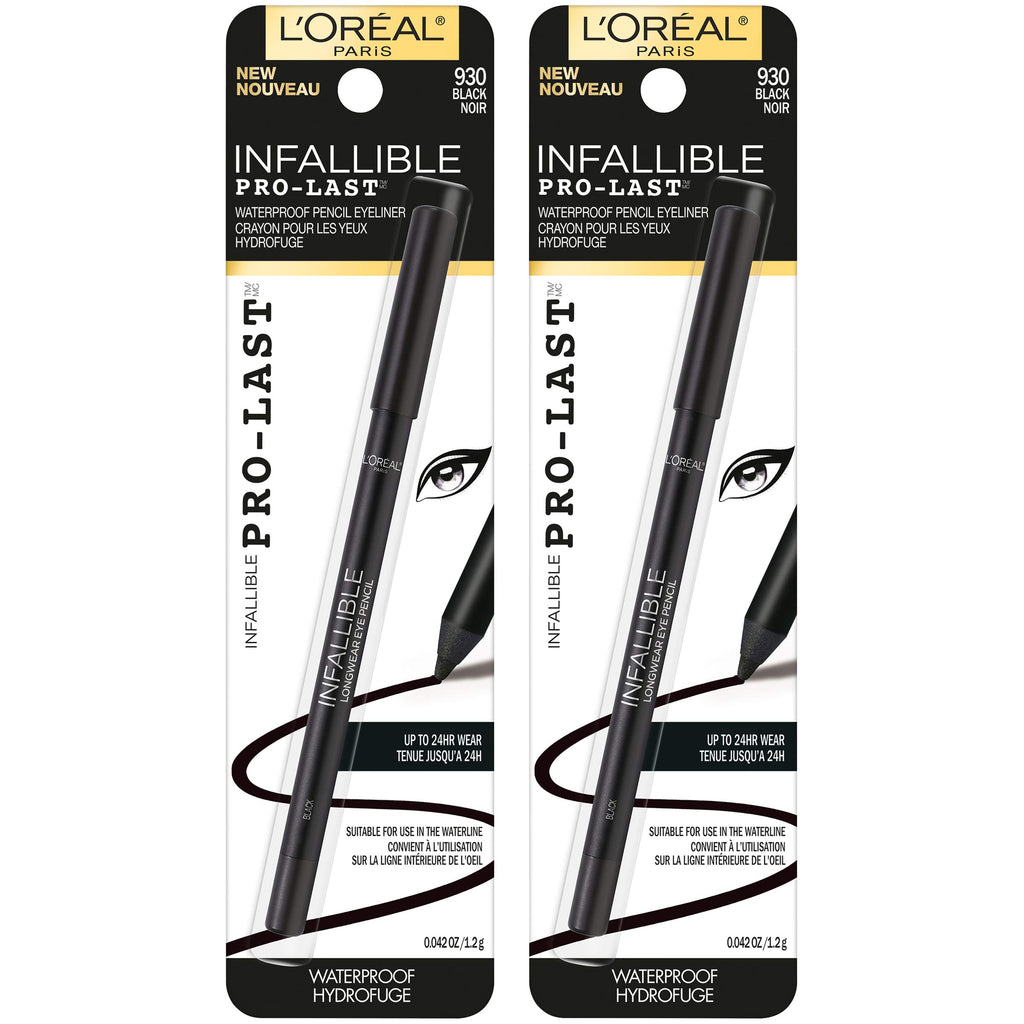 L'Oreal Paris Makeup Infallible Pro-Last Pencil Eyeliner, Waterproof and Smudge-Resistant, Glides on Easily to Create any Look, Black, 0.042 oz., 1 Count