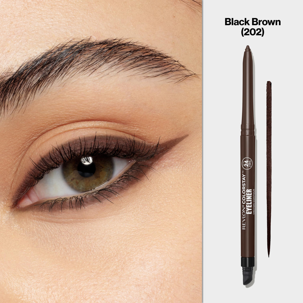 Revlon ColorStay Pencil Waterproof Eyeliner, Smudge-Proof, Eye Makeup with Built-In Sharpener, Stocking Stuffer for Women, 202 Black Brown, 0.01 oz