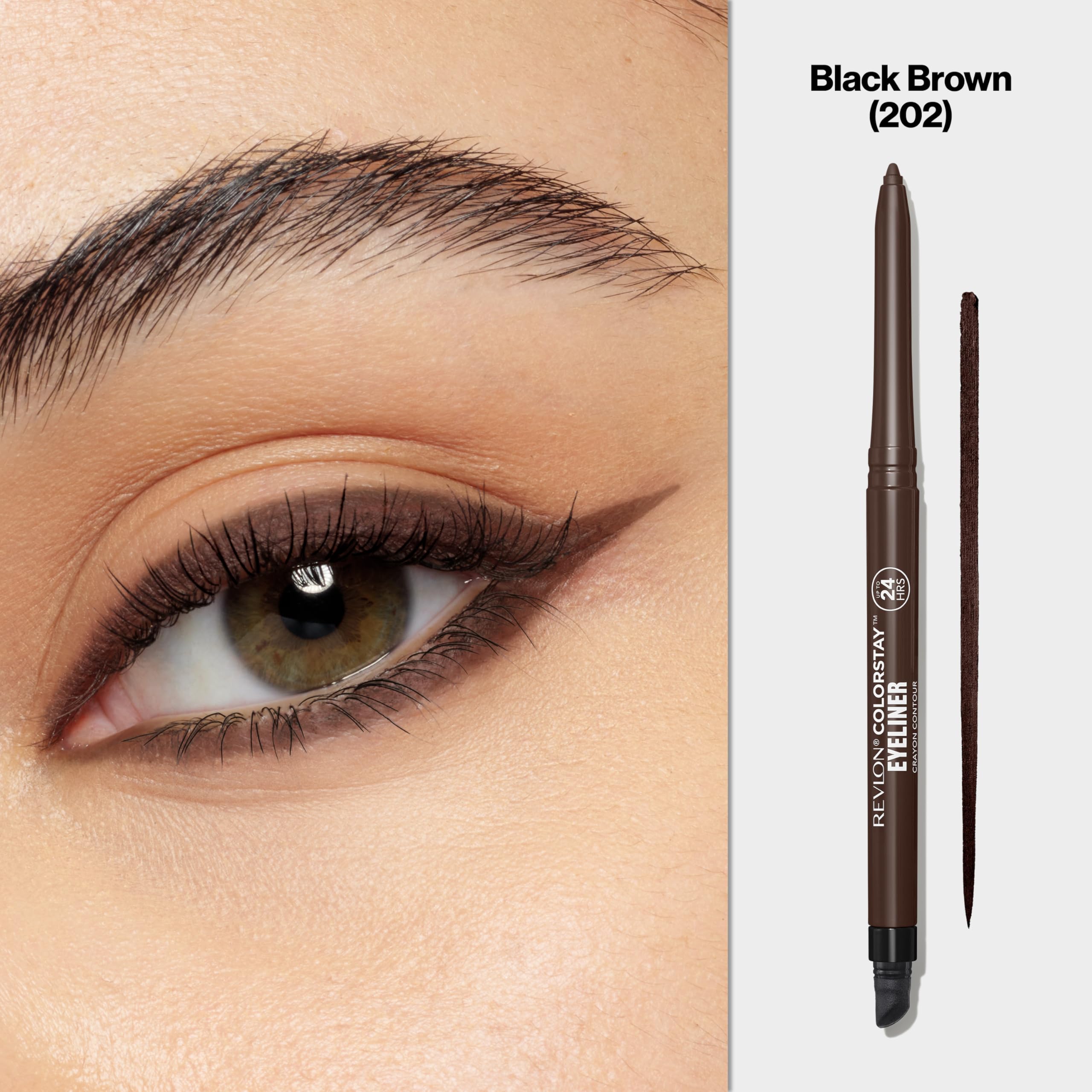 Revlon ColorStay Pencil Waterproof Eyeliner, Smudge-Proof, Eye Makeup with Built-In Sharpener, Stocking Stuffer for Women, 202 Black Brown, 0.01 oz