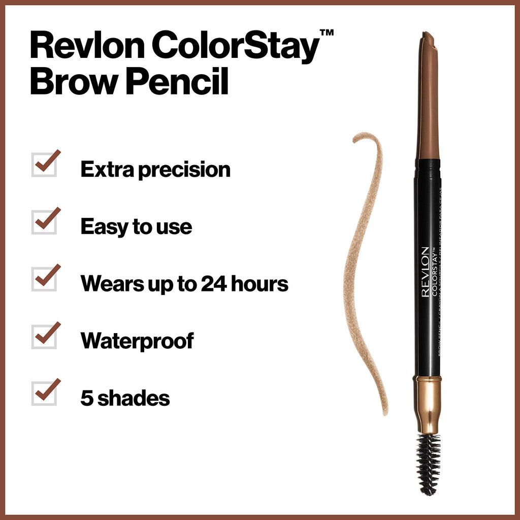 Revlon ColorStay Eyebrow Pencil with Spoolie Brush, Waterproof, Hair-Like Strokes, Stocking Stuffer for Her, 205 Blonde, 0.021 oz