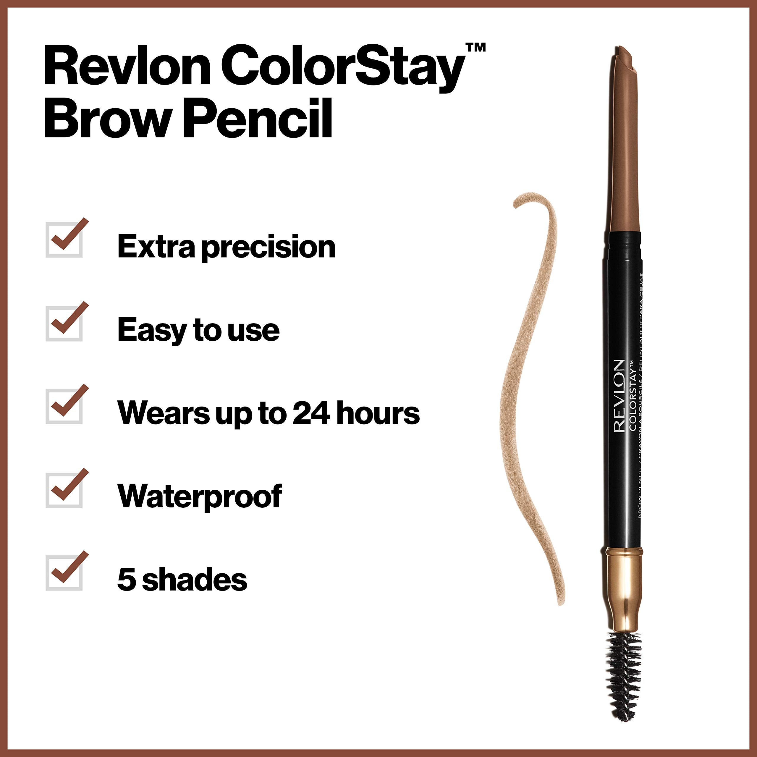 Revlon ColorStay Eyebrow Pencil with Spoolie Brush, Waterproof, Hair-Like Strokes, Stocking Stuffer for Her, 205 Blonde, 0.021 oz