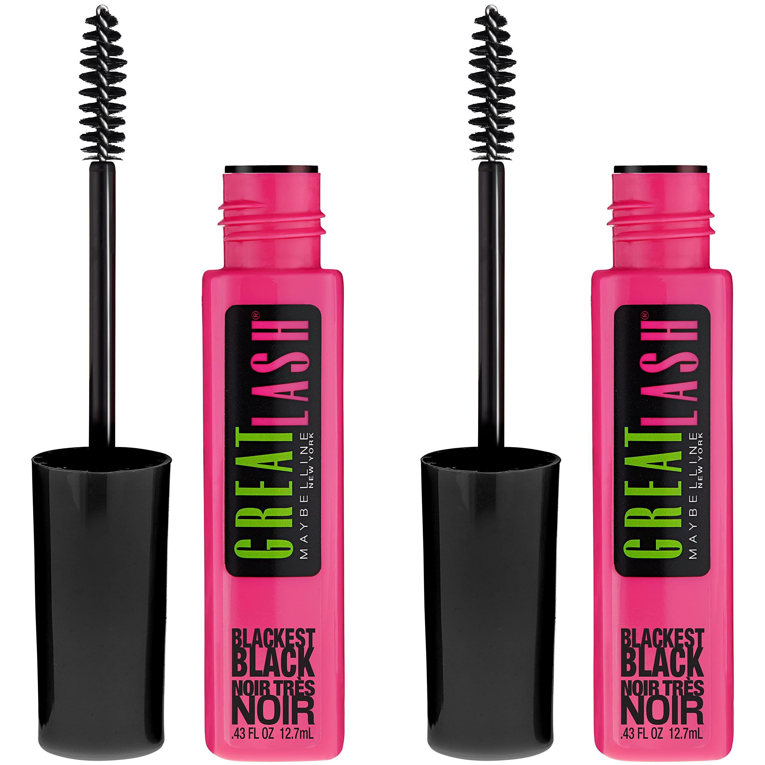 Maybelline Great Lash Washable Mascara Makeup, Volumizing Lash-Doubling Formula That Conditions As It Thickens, Blackest Black, 1 Count
