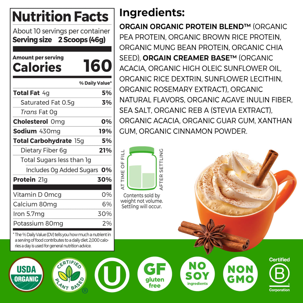 Orgain Organic Vegan Protein Powder, Vanilla Bean - 21g Plant Protein, 6g Prebiotic Fiber, No Lactose Ingredients, No Added Sugar, Non-GMO, For Shakes & Smoothies, 2.03 lb (Packaging May Vary)