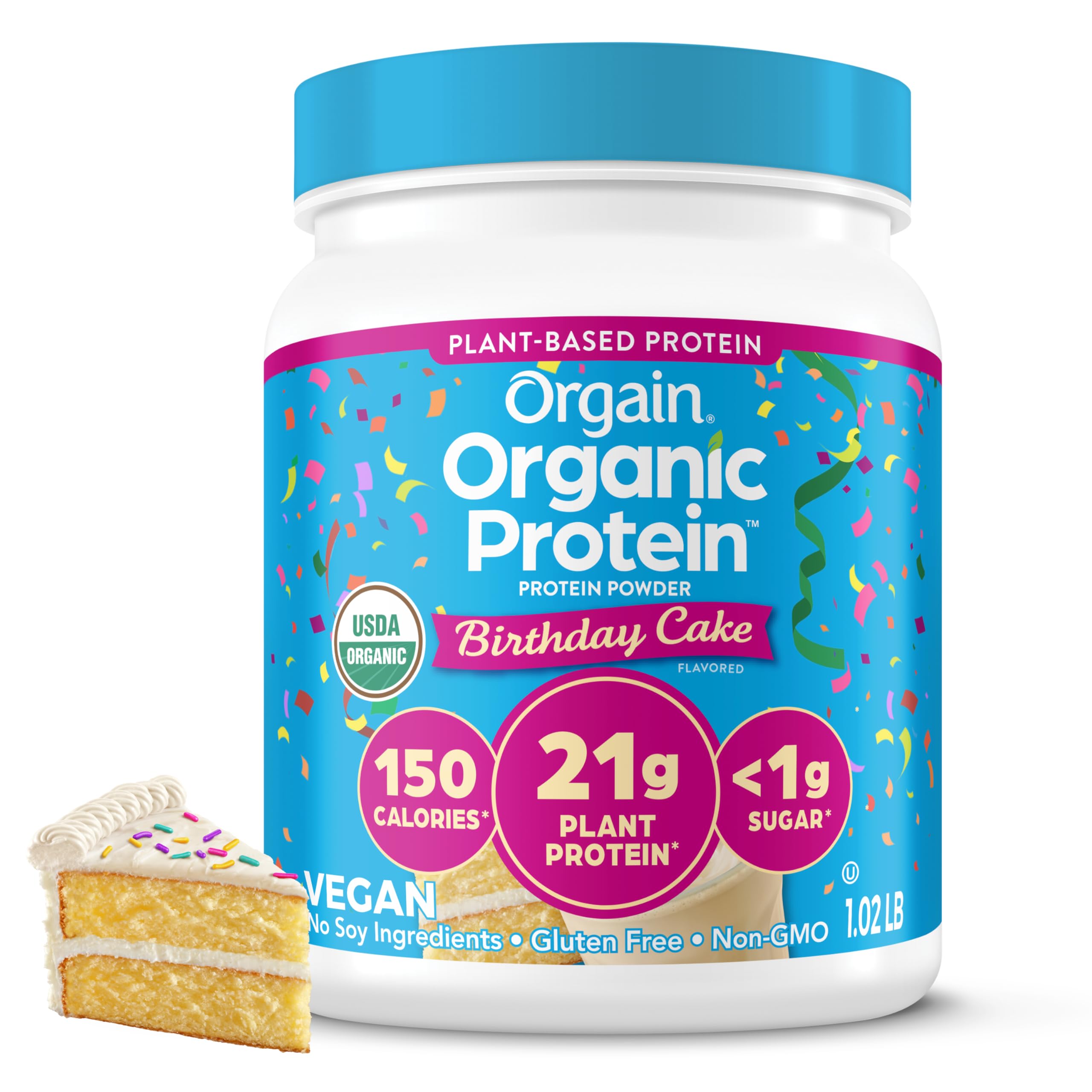 Orgain Organic Vegan Protein Powder, Vanilla Bean - 21g Plant Protein, 6g Prebiotic Fiber, No Lactose Ingredients, No Added Sugar, Non-GMO, For Shakes & Smoothies, 2.03 lb (Packaging May Vary)