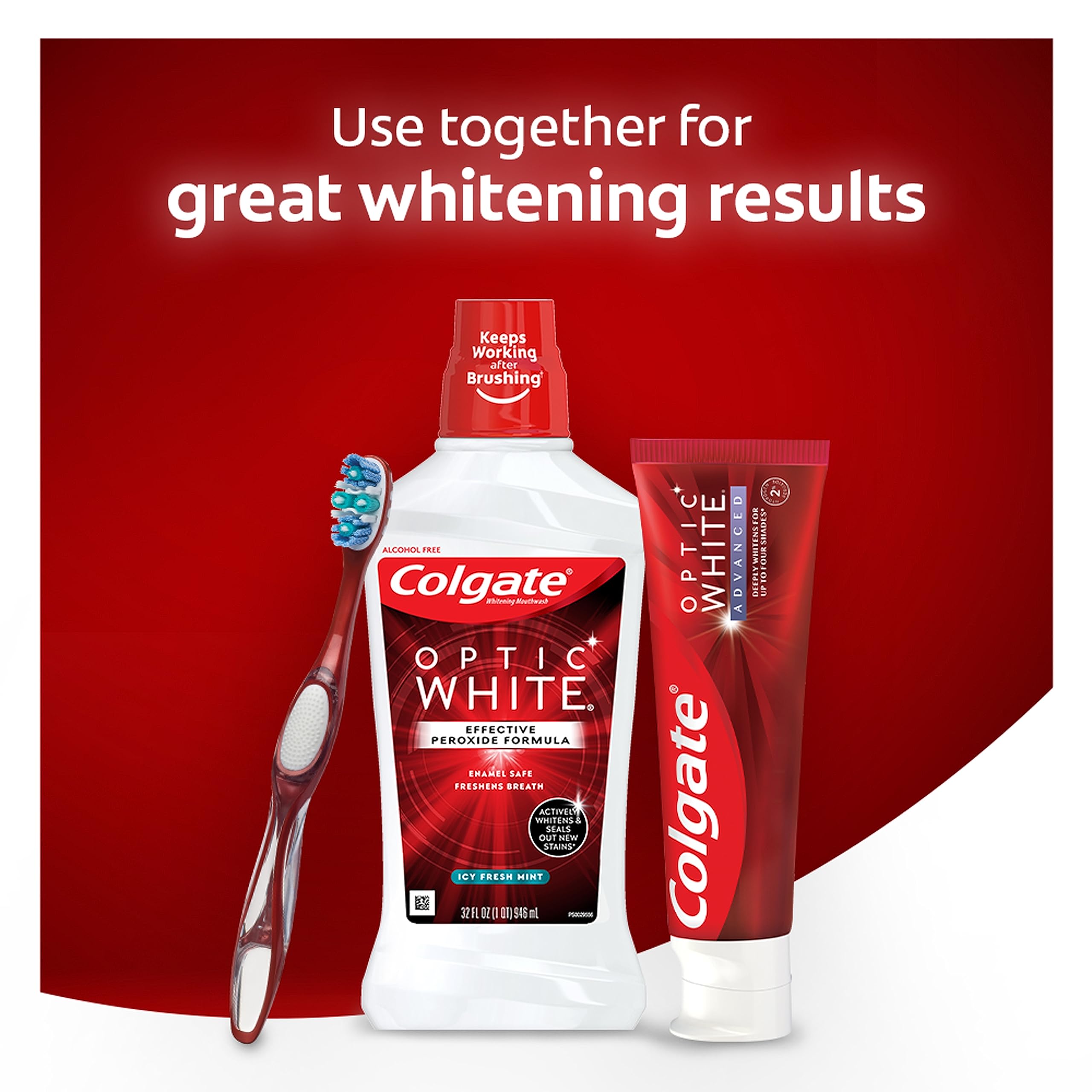 Colgate Optic White Whitening Mouthwash, Fresh Mint - 946mL, 32 Fluid Ounce (3 Pack)