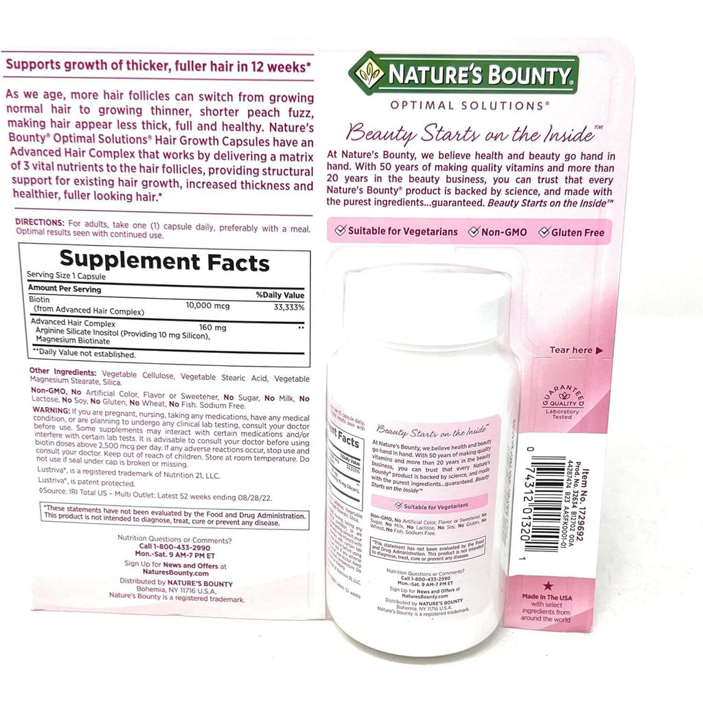 Nature's Bounty Hair Growth Supplement, 1 Per Day, Clinically Shown to Support Thicker, Fuller Hair, with Biotin, Silicon & Arginine, 90 Capsules