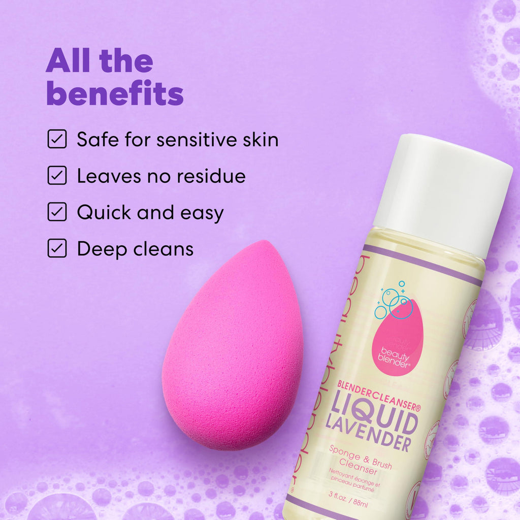 Beautyblender | Blendercleanser Tool Wash | Lavender Purifying Liquid Soap | Sponge, Brush, Makeup Tool Cleanser | Lavender-Scented, Vegan, Paraben & Sulfate-Free, 3 oz | Package May Vary