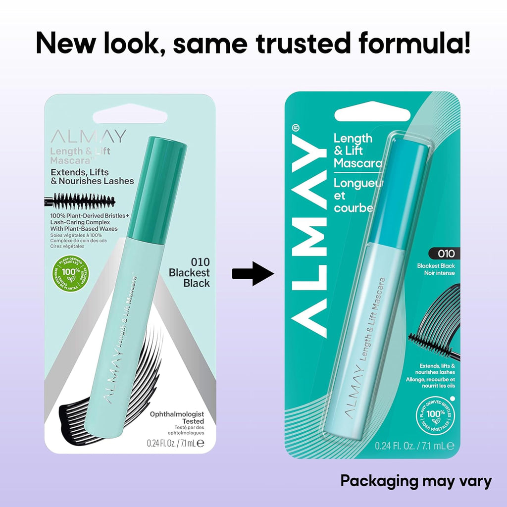 Almay Lengthening Mascara, Volume & Lift, Eye Makeup, Hypoallergenic and-Fragrance Free, 010 Blackest Black, 0.24 fl oz.