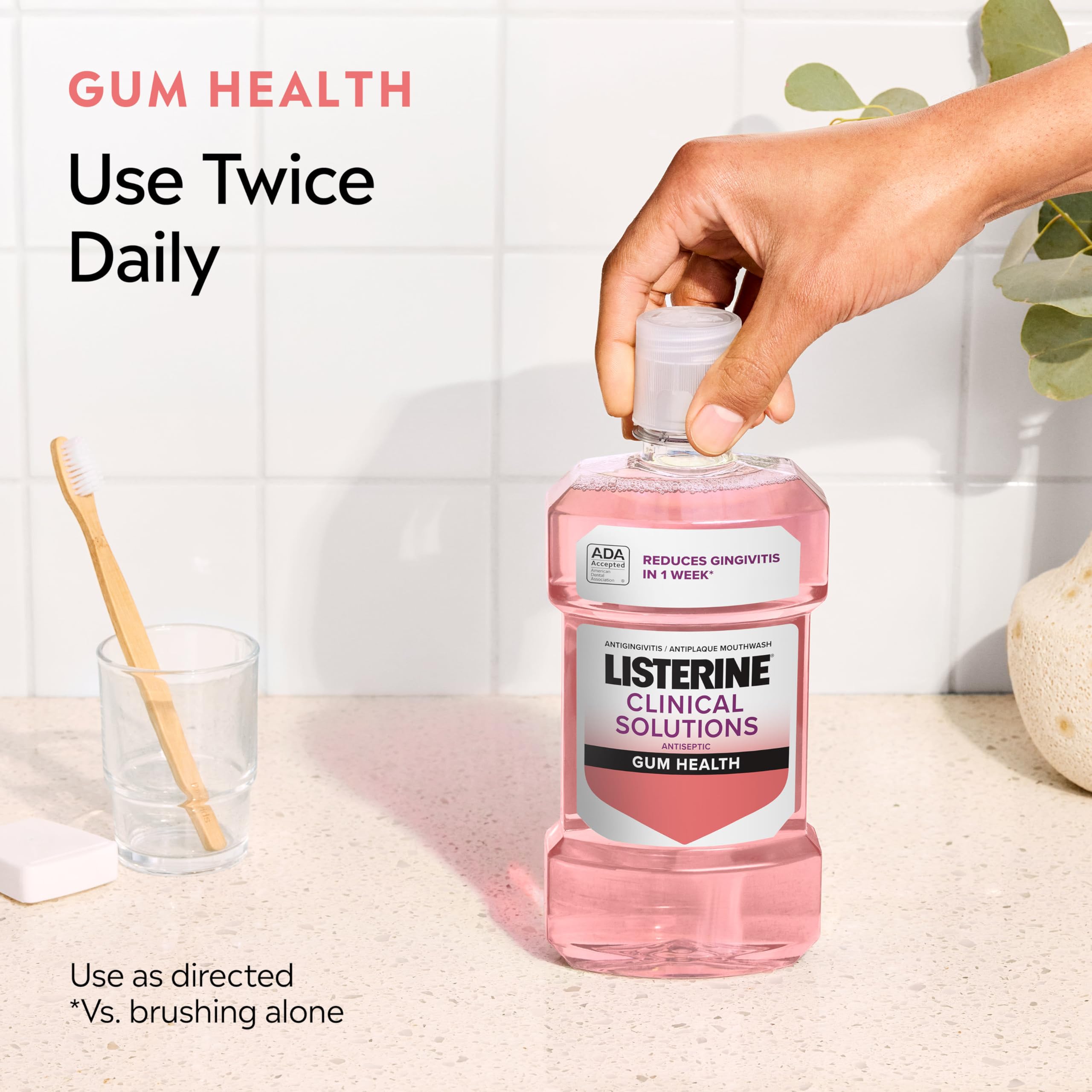 Listerine Clinical Solutions Gum Health Antiseptic Mouthwash, Antigingivitis & Antiplaque Oral Rinse Kills Germs for Healthier Gums, Reduces Gingivitis in 1 Week, ICY Mint, Twin Pack, 1 L, 2 Pack